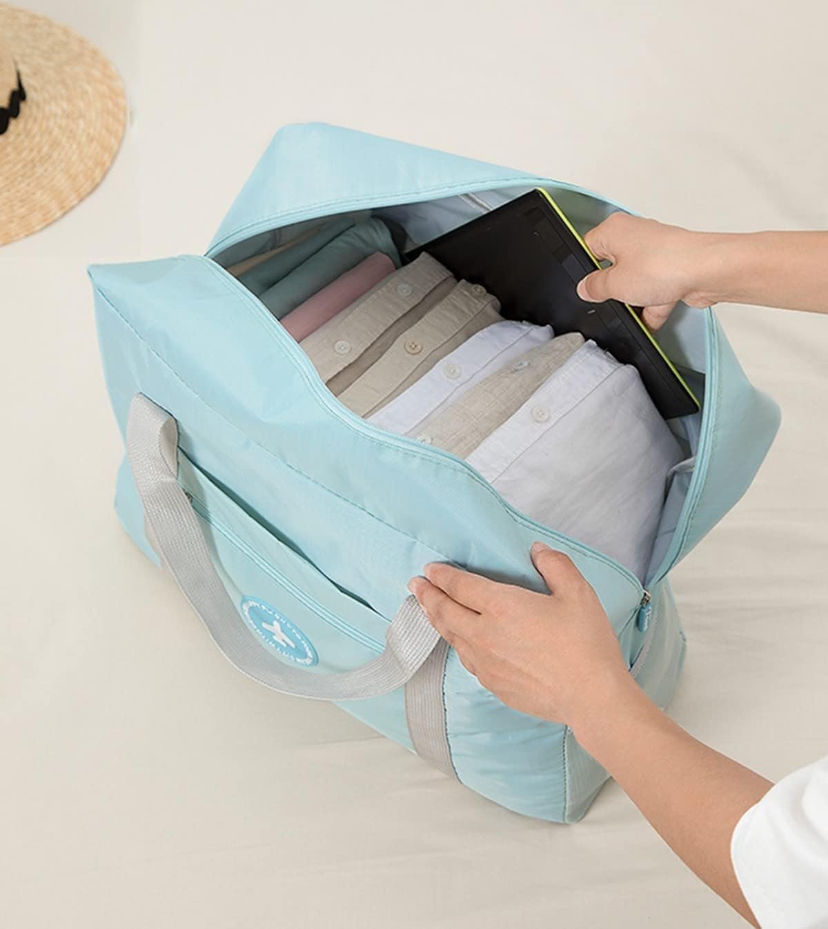 Zollyss Travel Bags for Luggage Spacious with Pockets Foldable Weekender Zipper Duffle Bag for Travel Stylish Handbag Conveniently Carry on Trolley Bag Waterproof (44 x 18 x 35 cm) (Blue) - Image 3