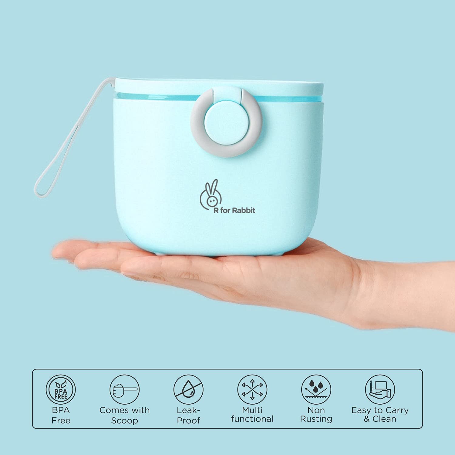 R for Rabbit Silicone First Feed Meal Box for Baby, Kids Multi-Functional Milk Powder Container Box 210G (Blue) - Image 9