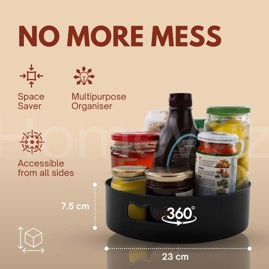 HomeWiz Multi-Purpose 360° Rotating Organizer Tray | Space-Saving Kitchen & Pantry Storage | Multi Purpose Organization Rotating Tray | Easy-Access Turntable for Spices, Storage & More | Black - Image 2