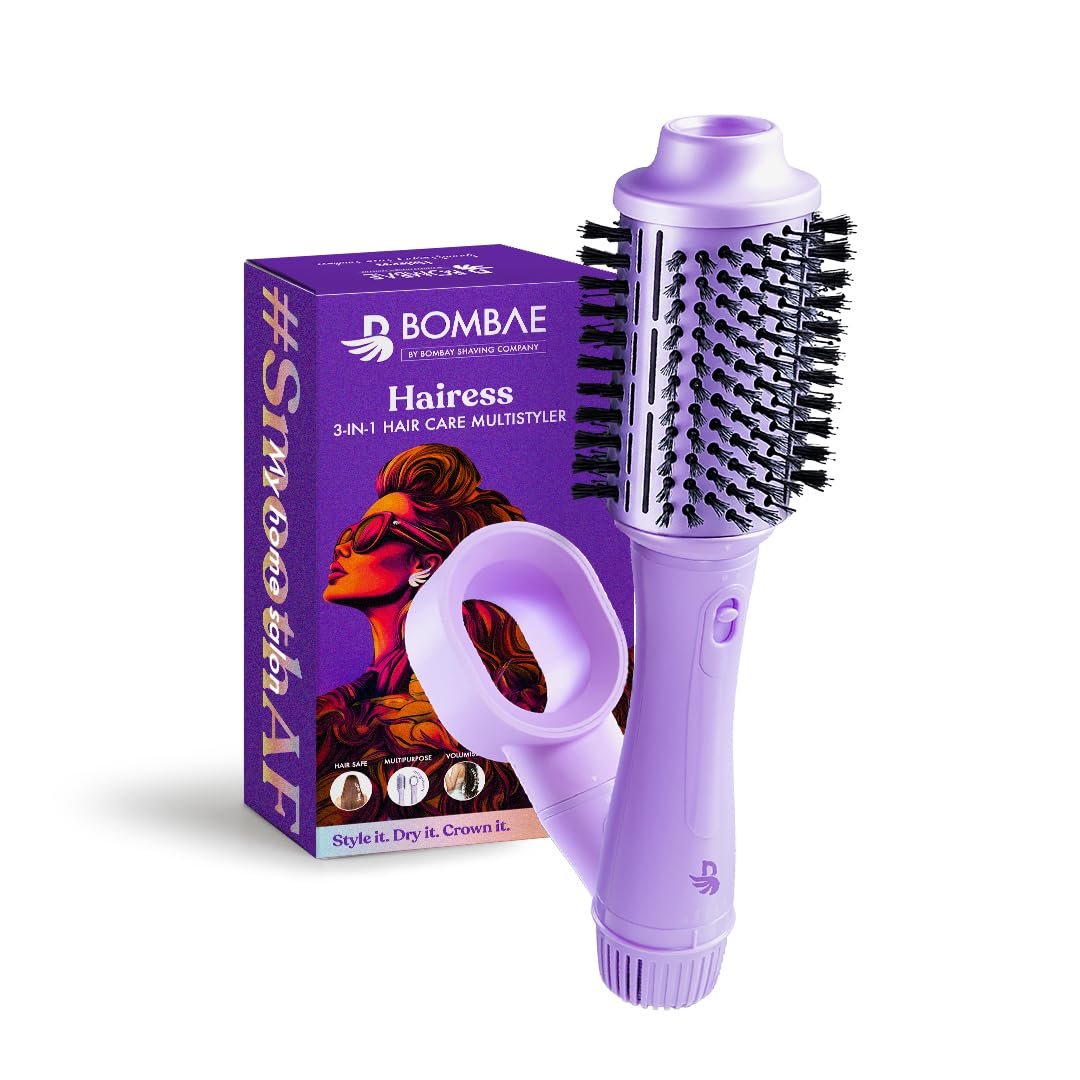 BOMBAE Hairess lonic 3-in-1 Hot Air Brush Dryer, Curl, Volumizer & Straightener | 1200W Power, Ceramic-Coated, 360° Airflow & Cool Shot for Frizz-Free Styling