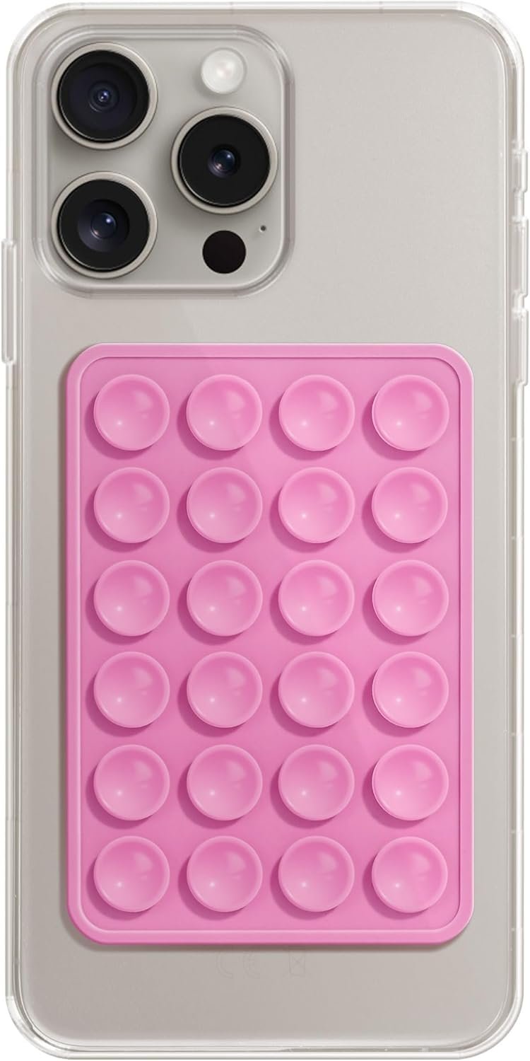 EDNITA Suction Phone Case, Phone Suction Sticker, Silicone Suction Phone Case for Hands-Free Mobile Accessory Holder Grip, Video Phone Accessory Compatible Mirror, Shower-(Pink)