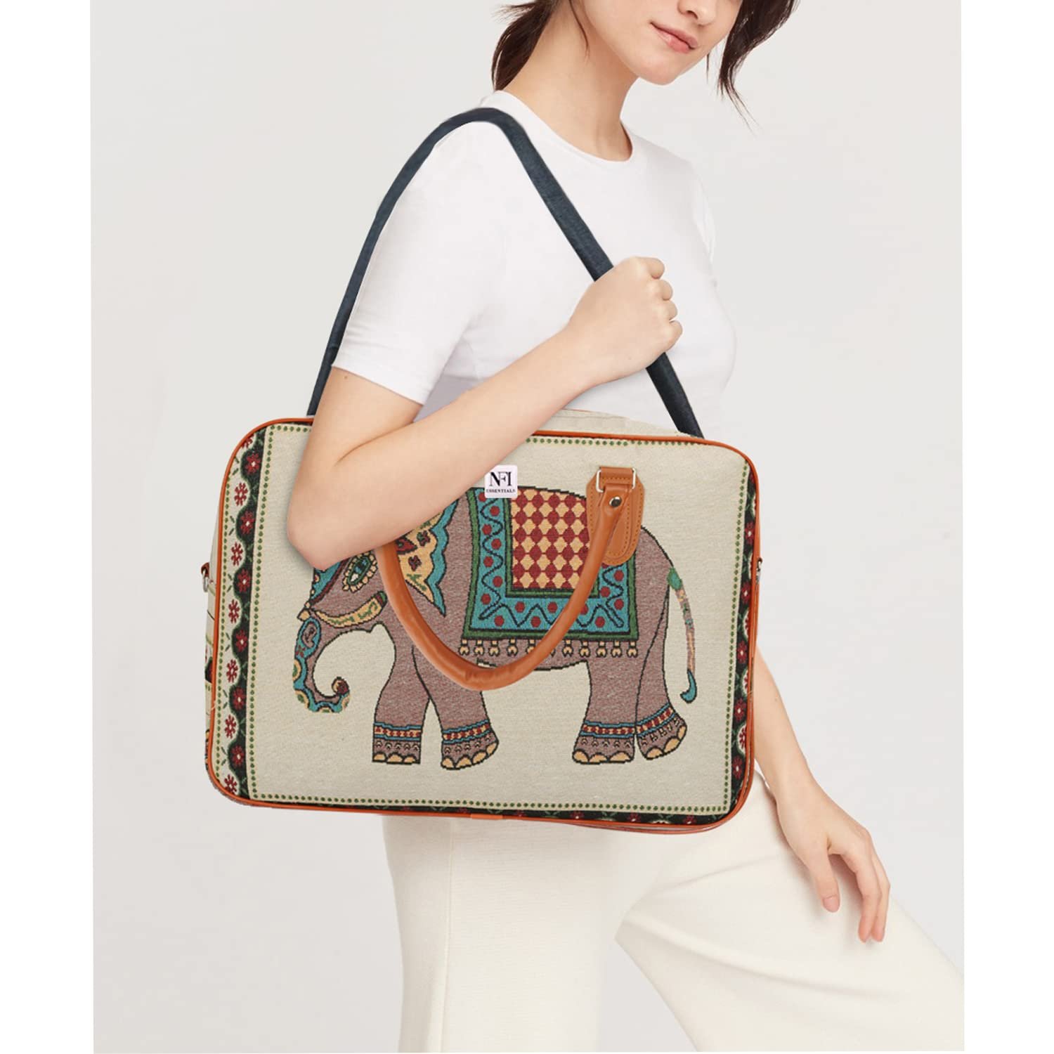 NFI Essentials Small Canvas Duffle Travel Bag for Men and Women, Luggage Travelling Bag for Women, Stylish Duffel Cabin Size Air Bag Hand Bag (21L), 18 Cms, Beige - Image 5