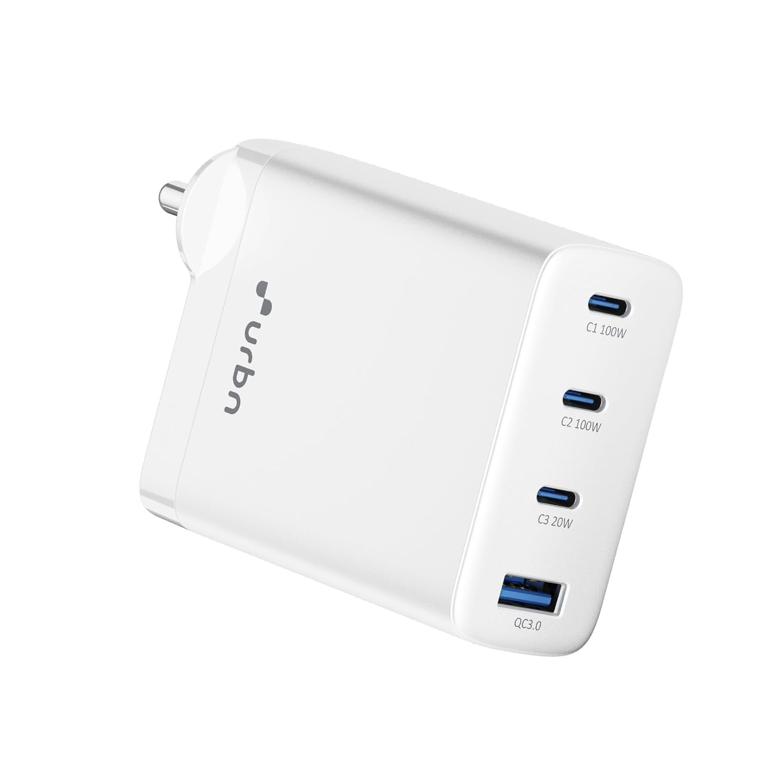 URBN 100W GaN Fast Charger | Quad Port (3 Type-C + 1 Type-A) | QC & PD Compatible | Samsung Super Fast Charging 2.0 | 12-Layer Protection | Compact Travel Adapter for Laptop, iPhone, Samsung, MacBook