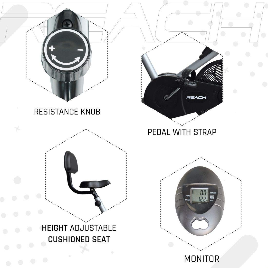 Reach AB-90 Air Bike Exercise Cycle Indoor Gym Equipment with Back Support Seat | Stationary Upright Exercise Bike for Fitness & Cardio Workouts | Suitable for Weight Loss Exercise with Adjustable Seat & Resistance - Image 4