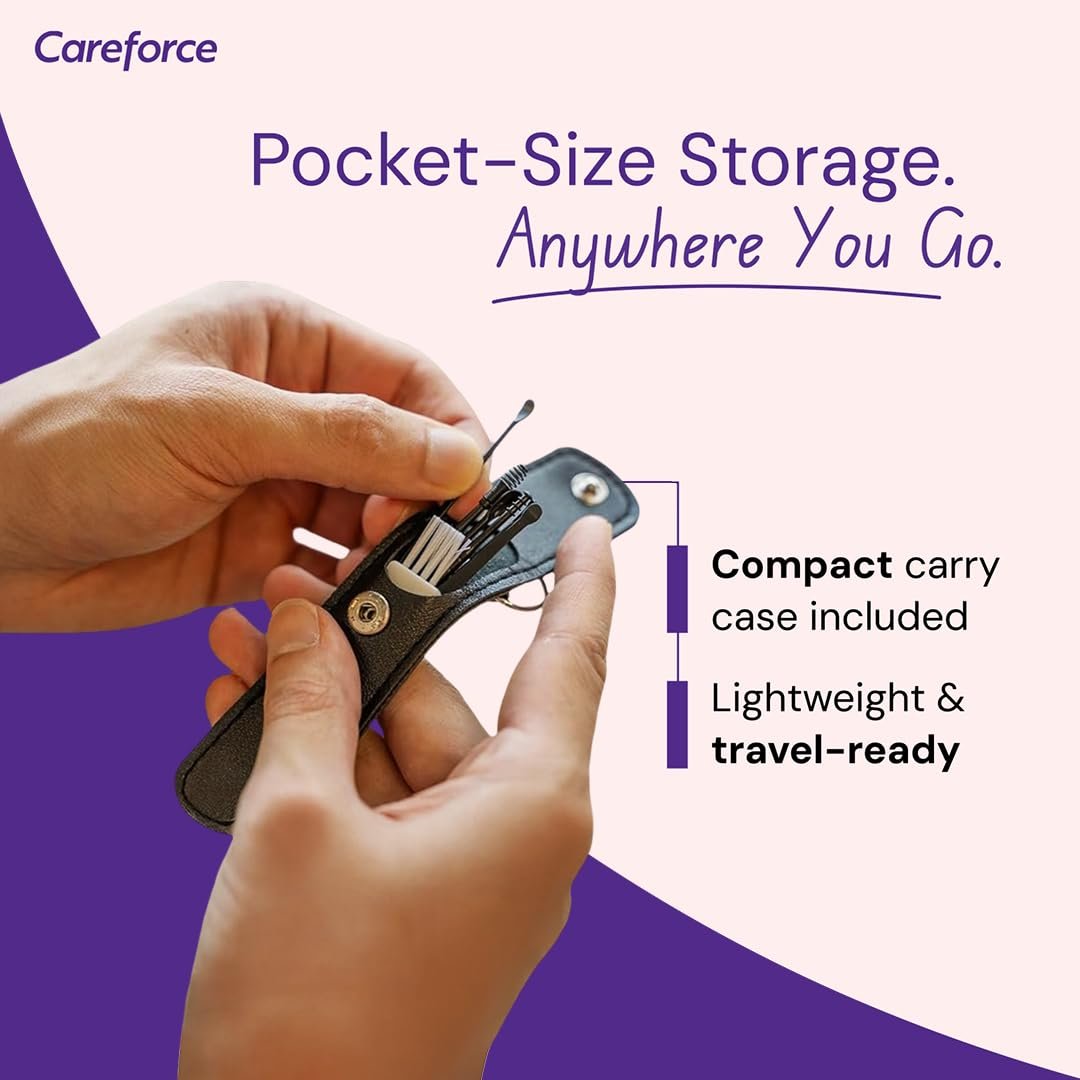 Careforce - The Force Behind Your Health Ear Cleaning Kit Steel & Reusable With Storage Pack Tool Kit With Ear Curette Cleaner And Spring Ear Buds Cleaner 6 Pcs Set Black - Image 6
