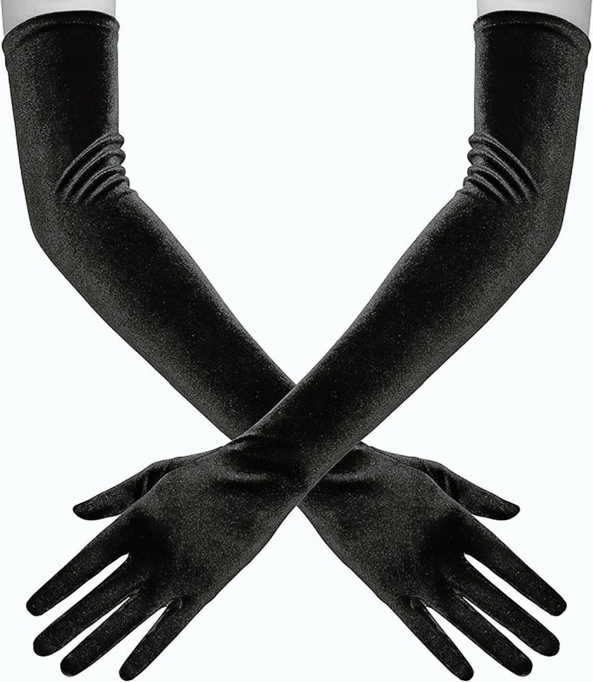 YUPPIN Long Velvet Elbow-Length Gloves for Women - Opera Style Satin Gloves, Black Bridal Wedding Dress Gloves, Flapper Party Evening Accessories - Image 2