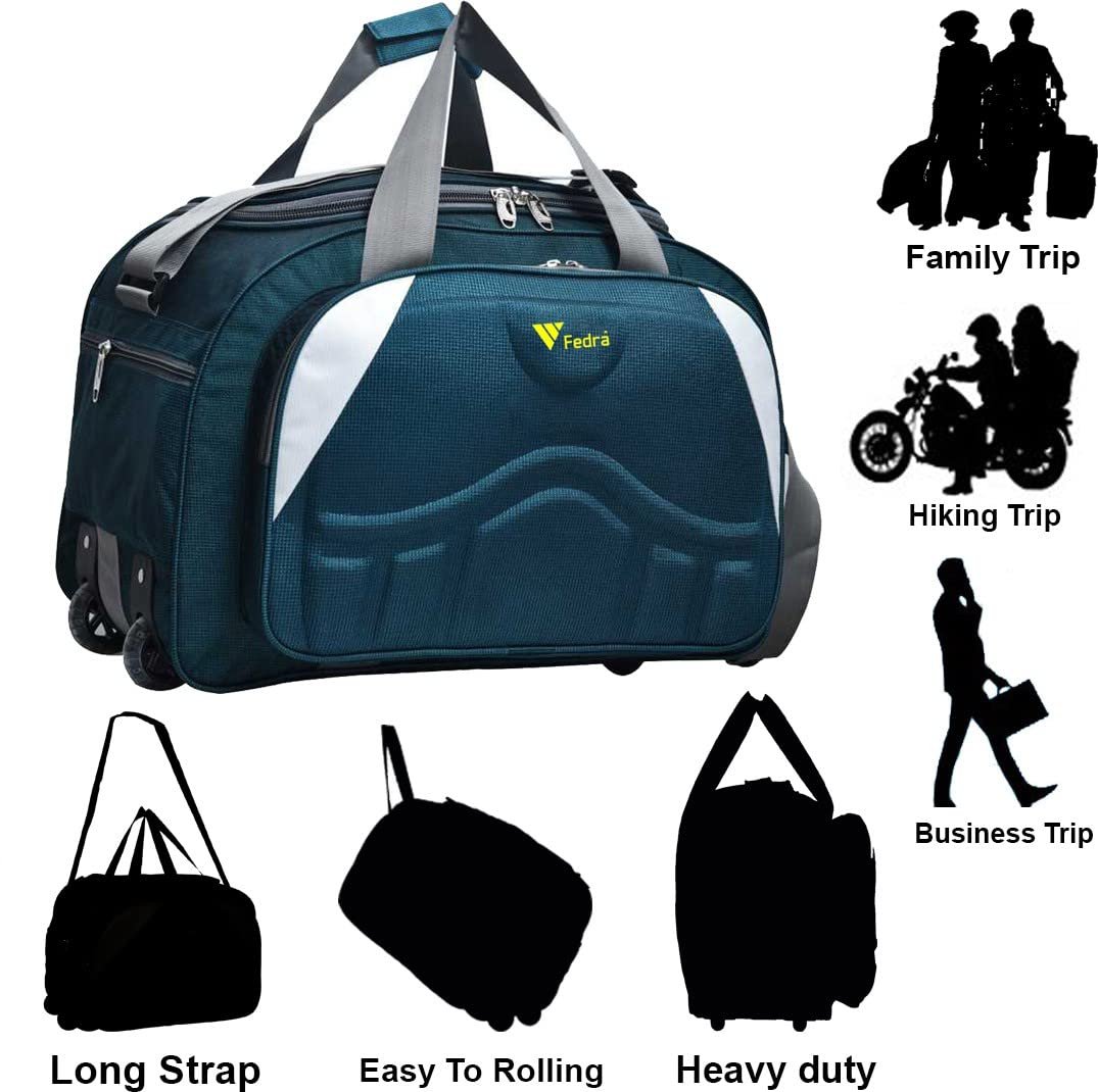 Fedra Fabric Travel Duffel Bags for Men and Women 60 L with 2 Wheels Green White - Image 5