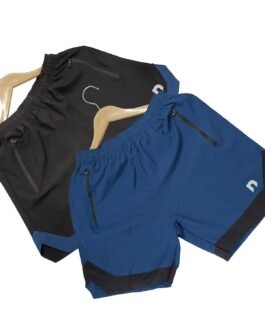 GYMIFIC Sports Training Running Dry Fit Solid Shorts for Men (Pack of 2) (XL, Black/TBLUE)