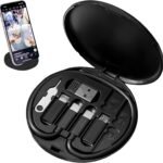 ROKTRY Multifunctional Data Cable Storage Box Adaptor for Lightning, USB-C and Micro-USB Devices Universal Data Transfer Cable Set Contains Card Storage，Phone Holder, Tray Eject Pin(Black)