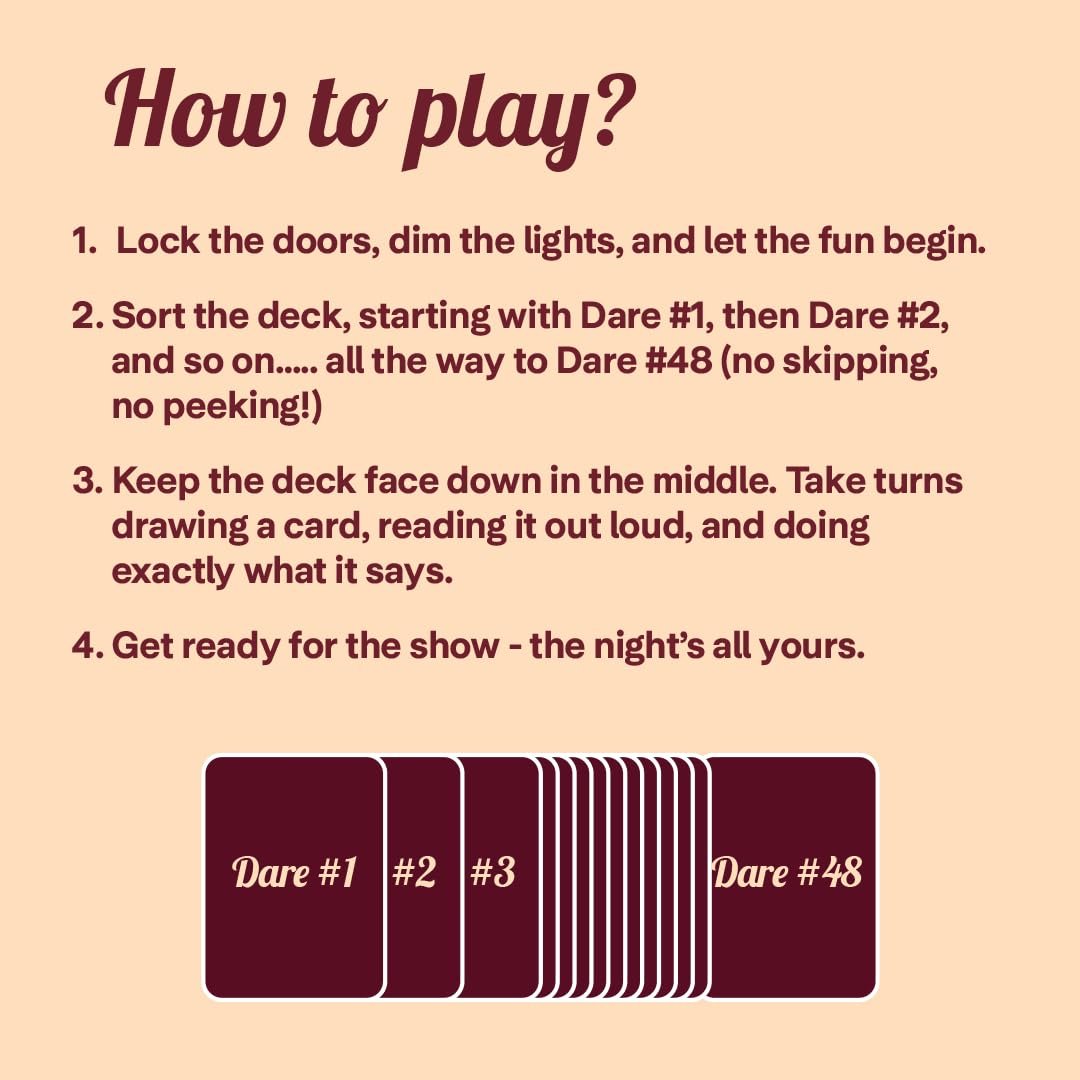 Dring Naughty Dares for Couples | 48 Cards, Adult, Exciting Categories | Dare Based Action Couple Card Game | Date Night, Anniversary Gift, Romantic Gift - Image 5