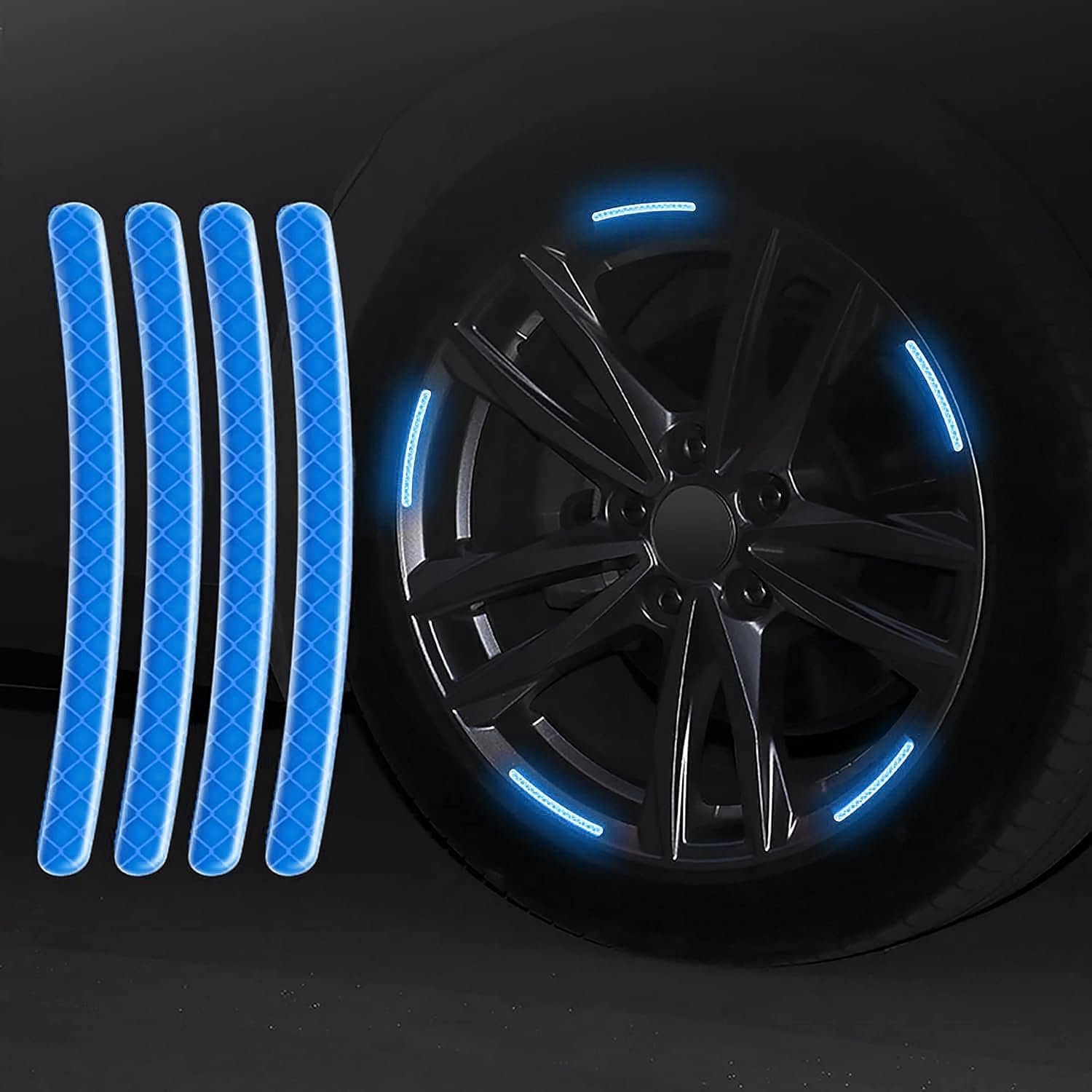 Aksmit 20pcs 3D Reflective Wheel Tire Rim Stripe Sticker for Car Motorcycle Cycling Bike Bicycle Night Safety Tyre Rim Reflective Stripe Universal (Blue)