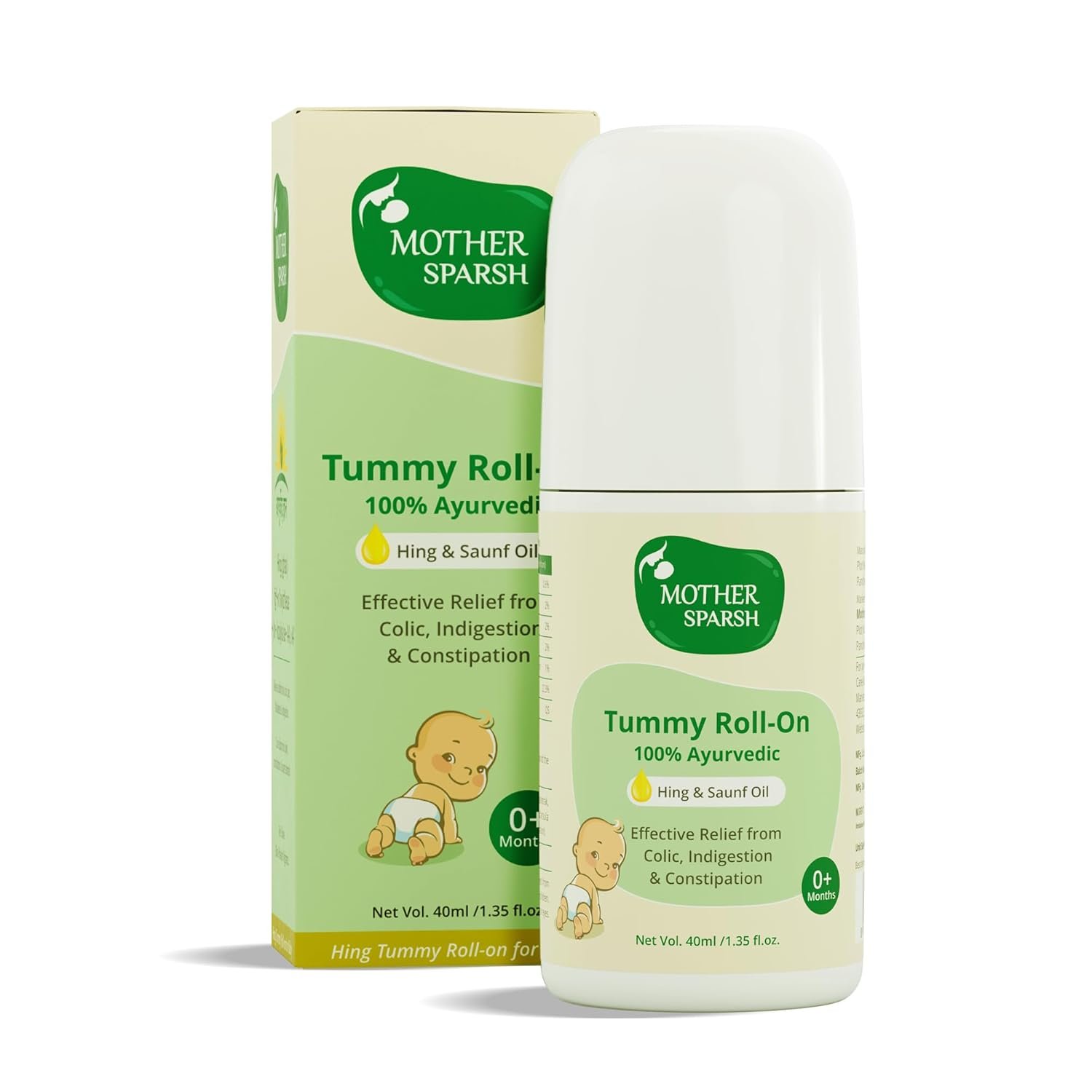 Mother Sparsh Tummy Roll On For Baby, Colic Relief, Constipation and Indigestion With Hing & Saunf | 100% Ayurvedic - 40ml