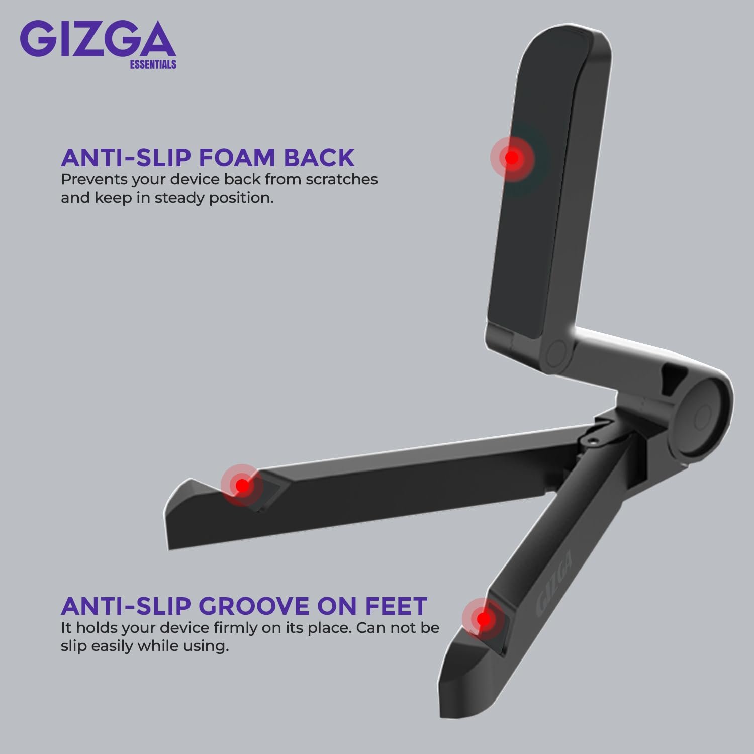 GIZGA essentials Universal Tablet Stand & Mobile Holder| Portable-Foldable, Adjustable Angle, Anti-Slip Pads| Desktop Stand Cradle, Dock for iPad, Smartphone, Kindle, E-Reader, 7-10" Device (Black) - Image 4
