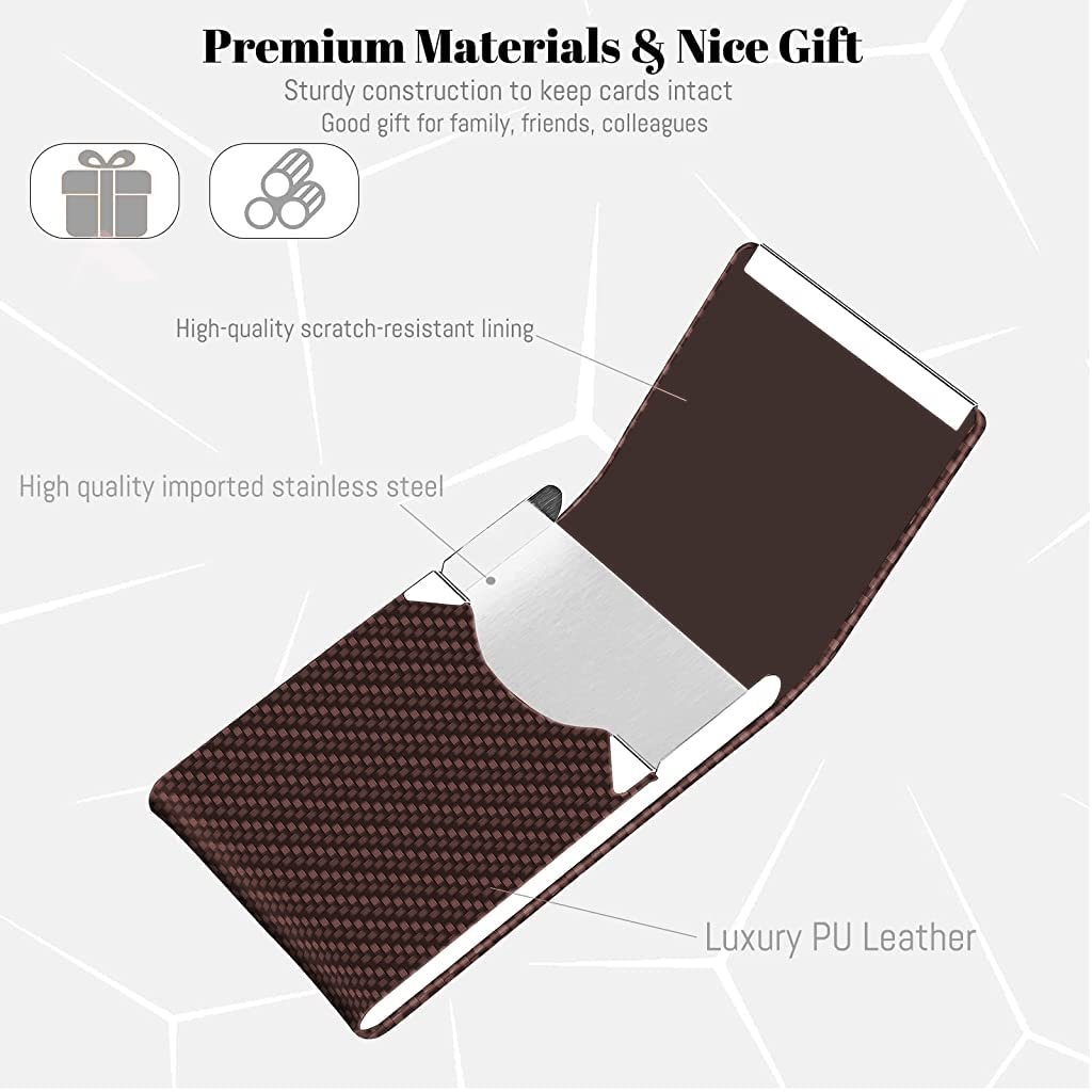 Zibuyu® Business Card Holder for Man&Women Metal Classy Visiting Card Holder for Pocket PU Leather Wallet Slim Cards Case with Metal Magnetic Clasp, 20 Cards (6X9.5Cm) Office Product - Brown - Image 6