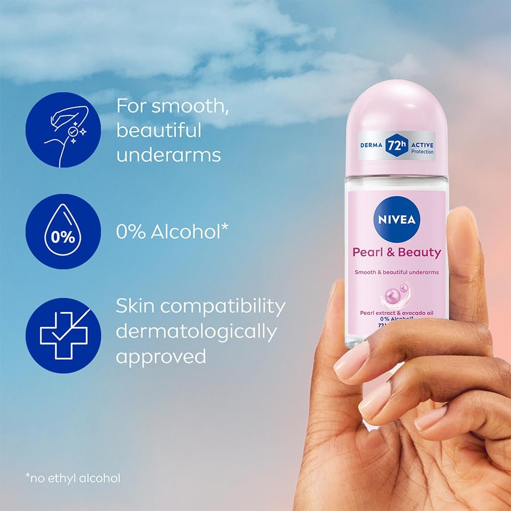 NIVEA Pearl and Beauty 50ml Deo Underarm Roll On | With Pearl Extracts & Avocado Oil | 72 H Long Lasting Floral Scent | 0% Alcohol and Dermat Approved | For Women - Image 5