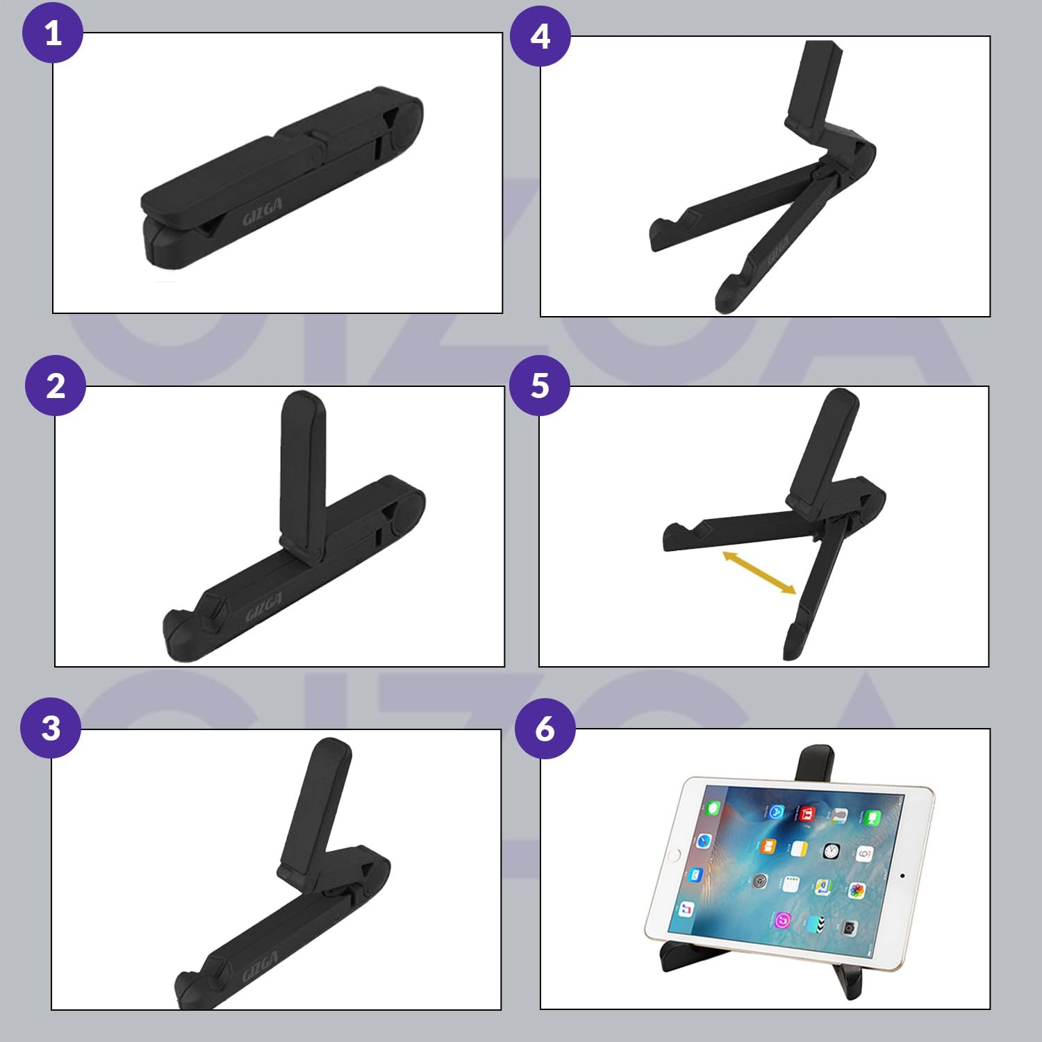 GIZGA essentials Universal Tablet Stand & Mobile Holder| Portable-Foldable, Adjustable Angle, Anti-Slip Pads| Desktop Stand Cradle, Dock for iPad, Smartphone, Kindle, E-Reader, 7-10" Device (Black) - Image 7