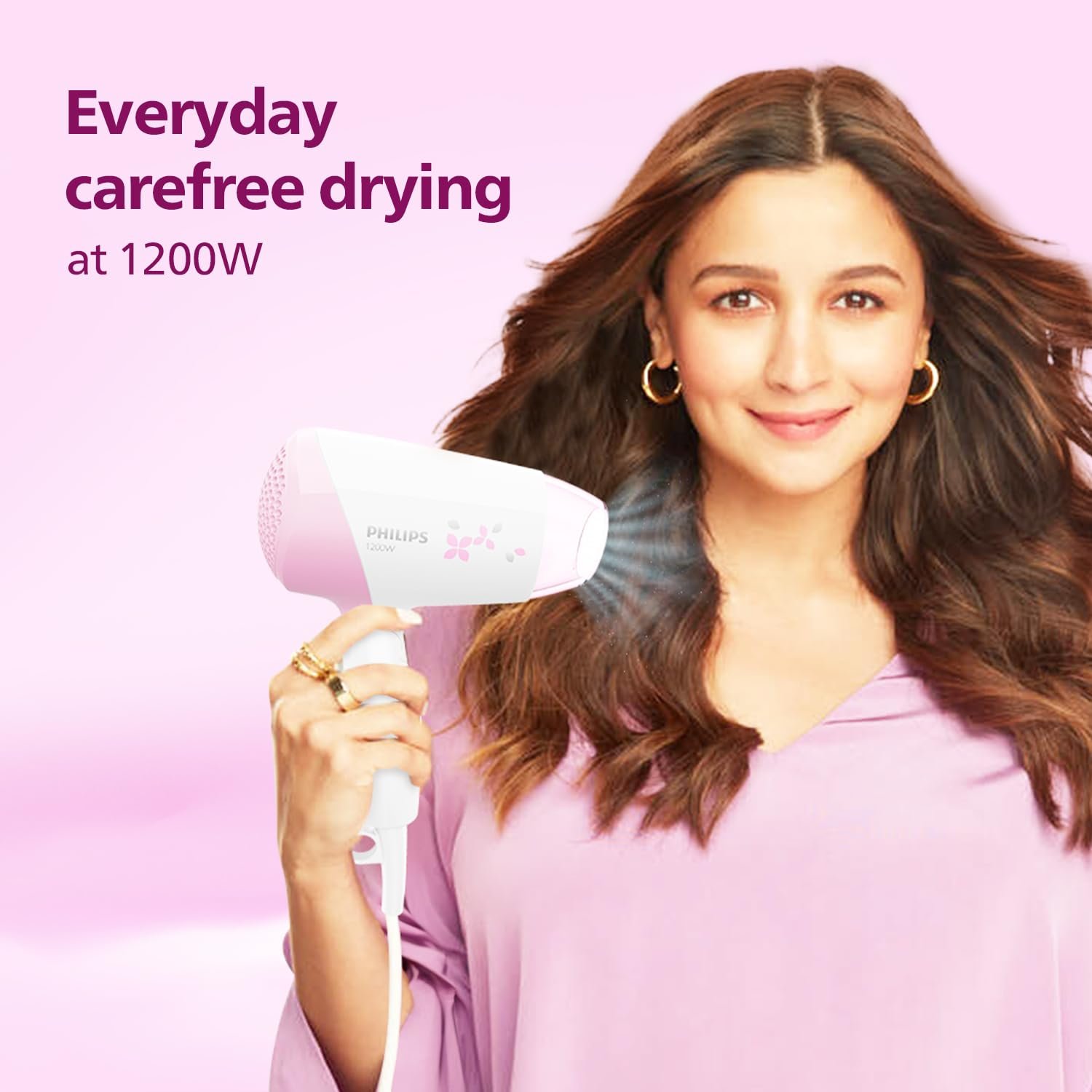 Philips Foldable Hair Dryer 1200 Watts| 3 Heat Settings with Cool Shot (Hot/Cool/Warm) | ThermoProtect Technology | HP8120/00 - Pink | Perfect Blow Dry & Style | 2 years Warranty - Image 2
