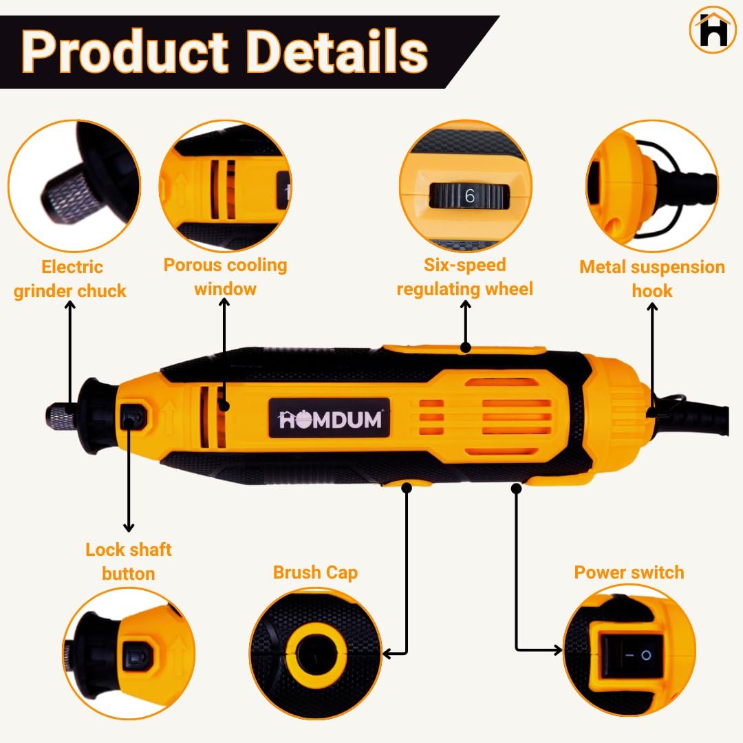 Homdum 152Pcs Universal Chuck Rotary Tool Kit Die Grinder 160W with 6 Variable Speed, Cutting,Sanding, Polishing, Engraving, Carving Tools for DIY Crafting and Home Repair Projects 6 months warranty - Image 4