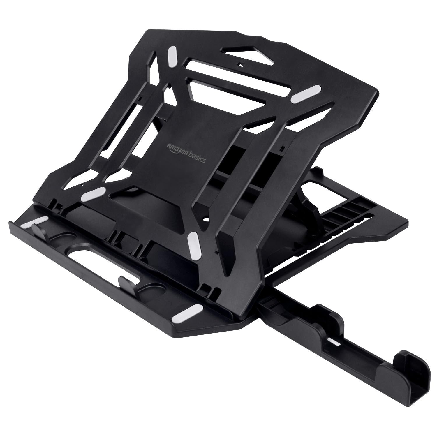 amazon basics ABS 2-in-1 Laptop and Mobile Stand, Ergonomic, Adjustable Height, Anti-Slip Base, Heat Dissipation, Portable, Lightweight, Compatible with All Laptops Up to 15.6" (Black)