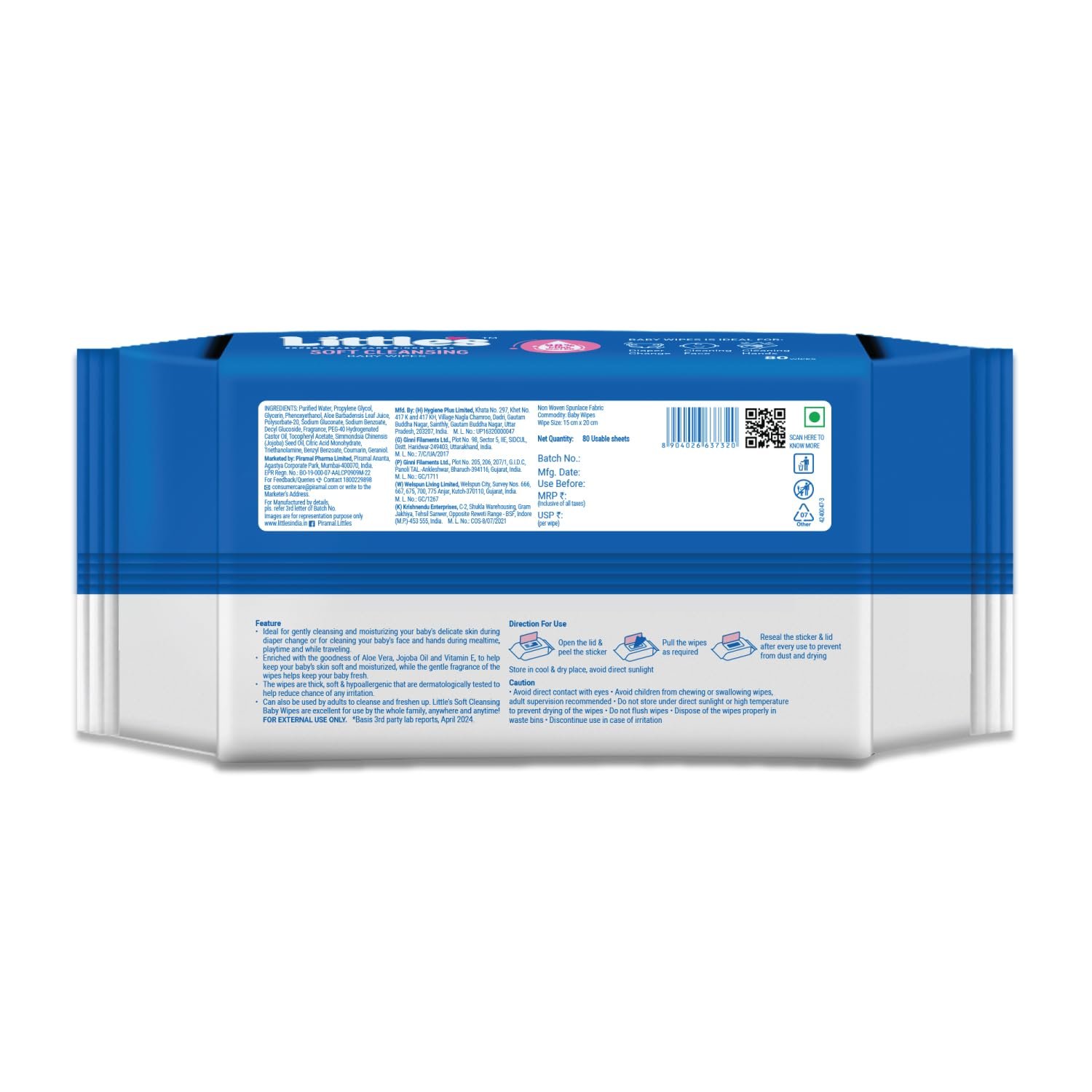 Little's Soft Cleansing Baby Wipes with Lid | 80 Wipes x Pack of 3 - 240 Wipes | Extra Thick & Moist Wet Wipes for Baby's | Prevents Rashes & Redness with Goodness of Aloe Vera, Vitamin E & Jojoba Oil - Image 9