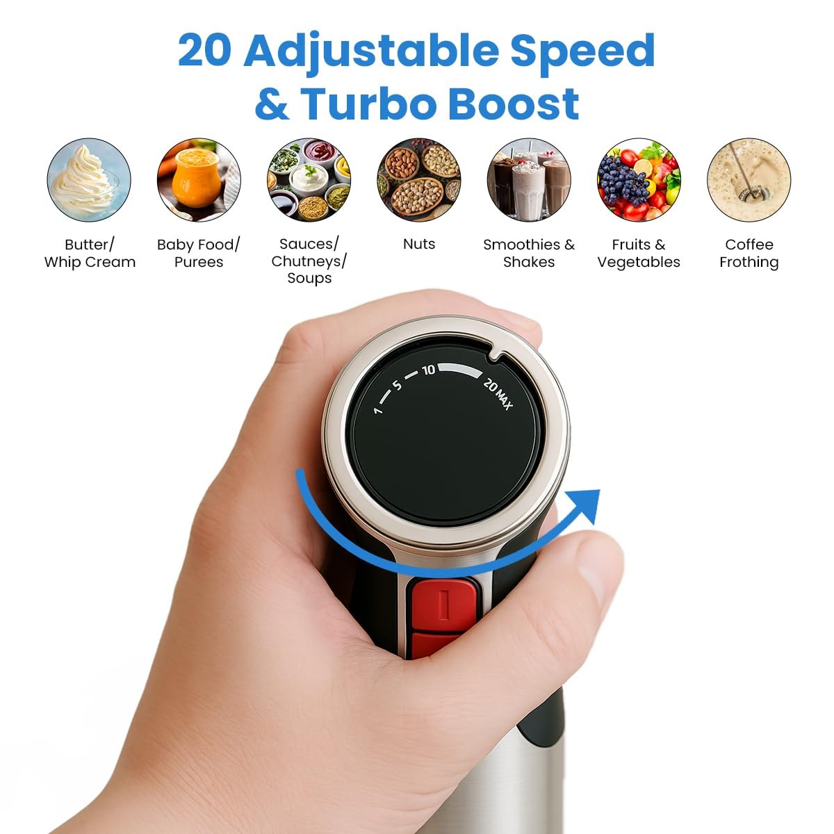 INALSA Hand Blender Mixer|1800W DC Motor|Chopping,Whisking,Frothing,Multipurpose Jar & 2Ready To Go Bottles|20 Speed Control With Turbo Speed|Stainless Steel Rod&Blades|2 Yr Warranty,1800 Blend N Go - Image 5