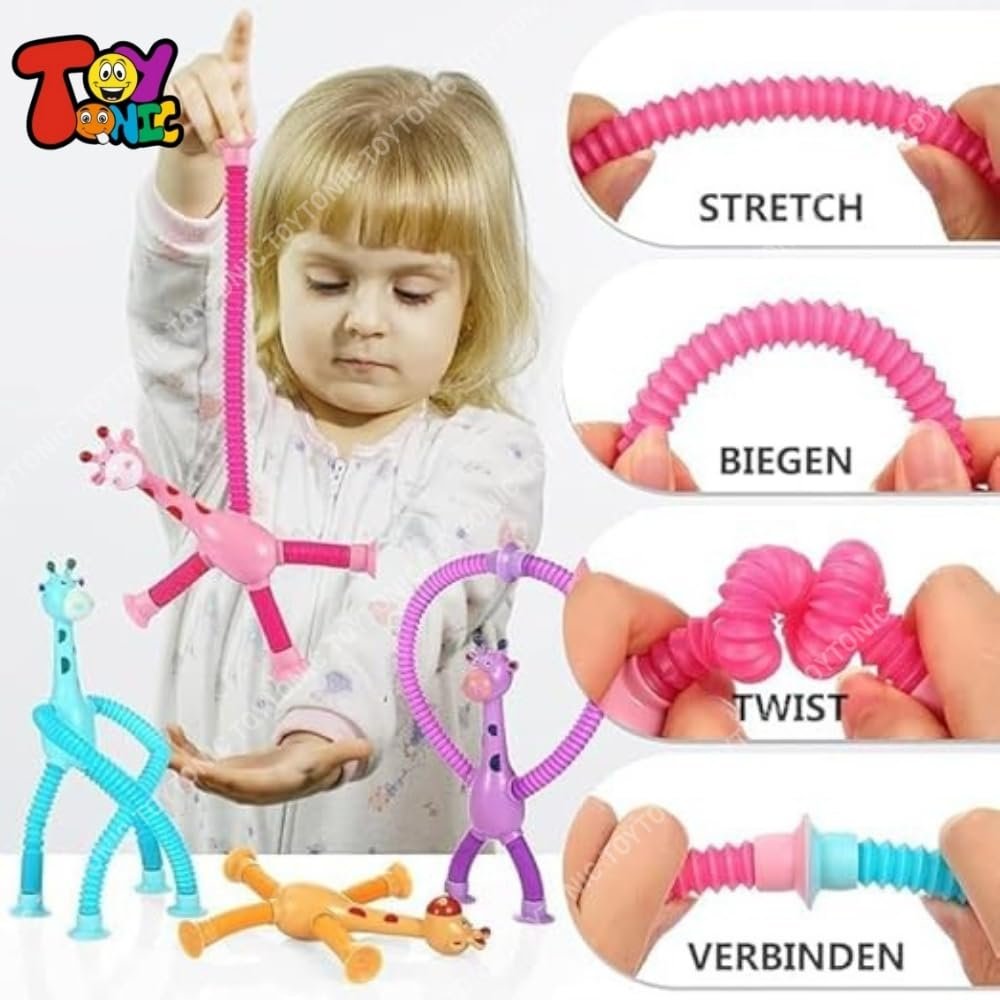 TOYTONIC Stretchy Telescopic Suction Toys for Toddlers – Giraffe Shaped Travel Toys for Kids – Fidget Set for Flights & Road – Travel Essentials for 1+ Year Old Boys & Girls – Multicolor Pack of 2 - Image 2