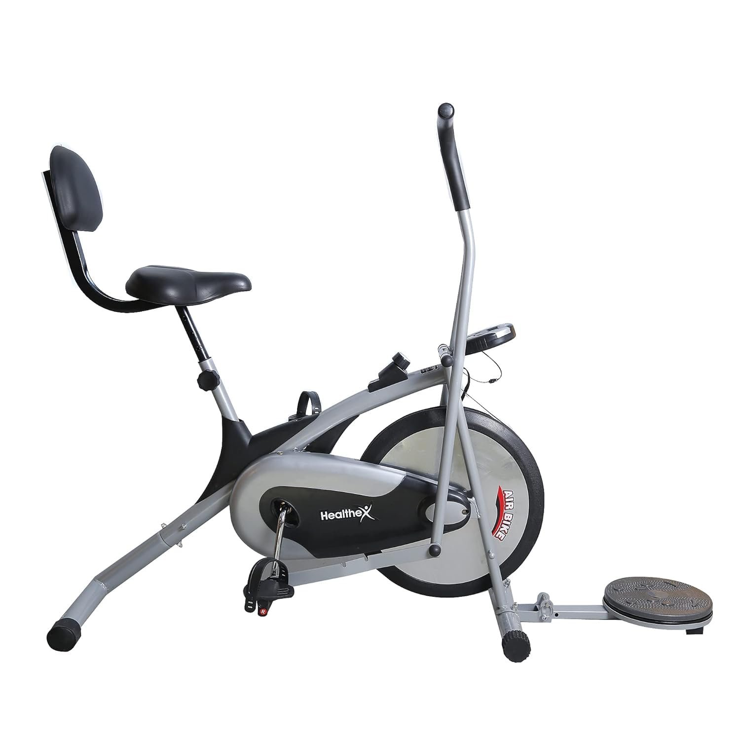 Healthex Air Bike Exercise Cycle For Home Gym With Stationary Handles Cardio Machine for Weight Loss at Home Platinum BT With Chain Driven (Black/Silver) - Image 3