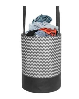 PrettyKrafts 45L Non Woven Wave Printed Round Foldable Large Laundry Bag/Basket With Handle, Freestanding Cloth Storage Organizer for Bedroom, Bathroom (36x36x45cm, Black & White, Set of 1) PrettyKrafts 45L Non Woven Wave Printed Round Foldable Large Laundry Bag/Basket With Handle, Freestanding Cloth Storage Organizer for Bedroom, Bathroom (36x36x45cm, Black & White, Set of 1)