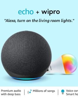 Amazon Echo (4th Gen, Black) Smart Home speaker combo with Wipro Simple Setup 9W LED Smart Bulb | with Bluetooth and Alexa