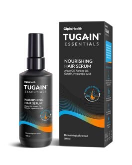 Tugain Essentials Nourishing Hair Serum 100ml | Argan Oil, Almond Oil, Keratin & Hyaluronic acid | For Shine & smooth hair | Reduces frizz & hair breakage | Non Sticky Hair Serum | For all hair types