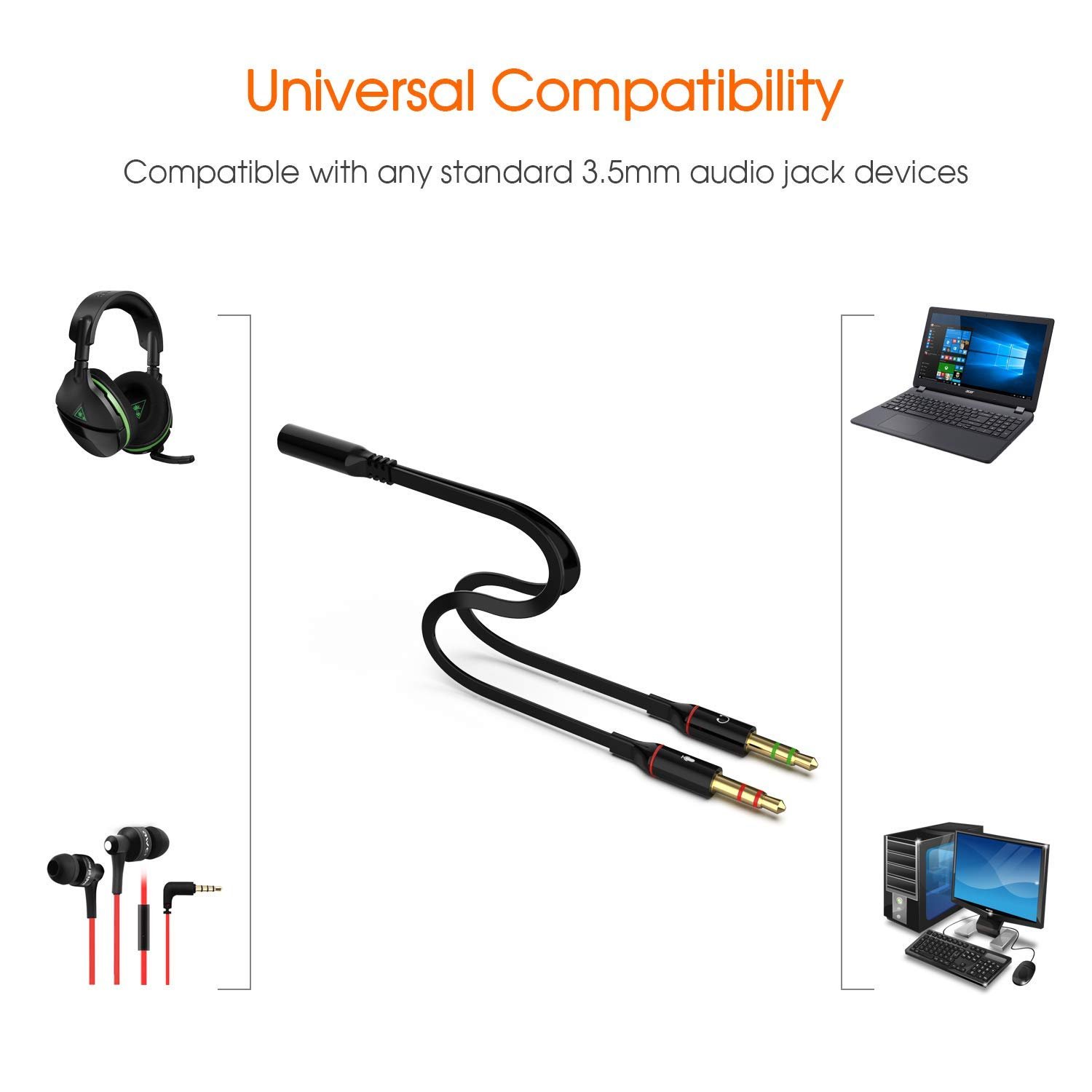 Sounce Gold Plated 3.5 mm Headphone Splitter for Computer 2 Male to 1 Female 3.5mm Headphone Mic Audio Y Splitter Cable Smartphone Headset to PC Adapter – (Black,20cm) - Image 5