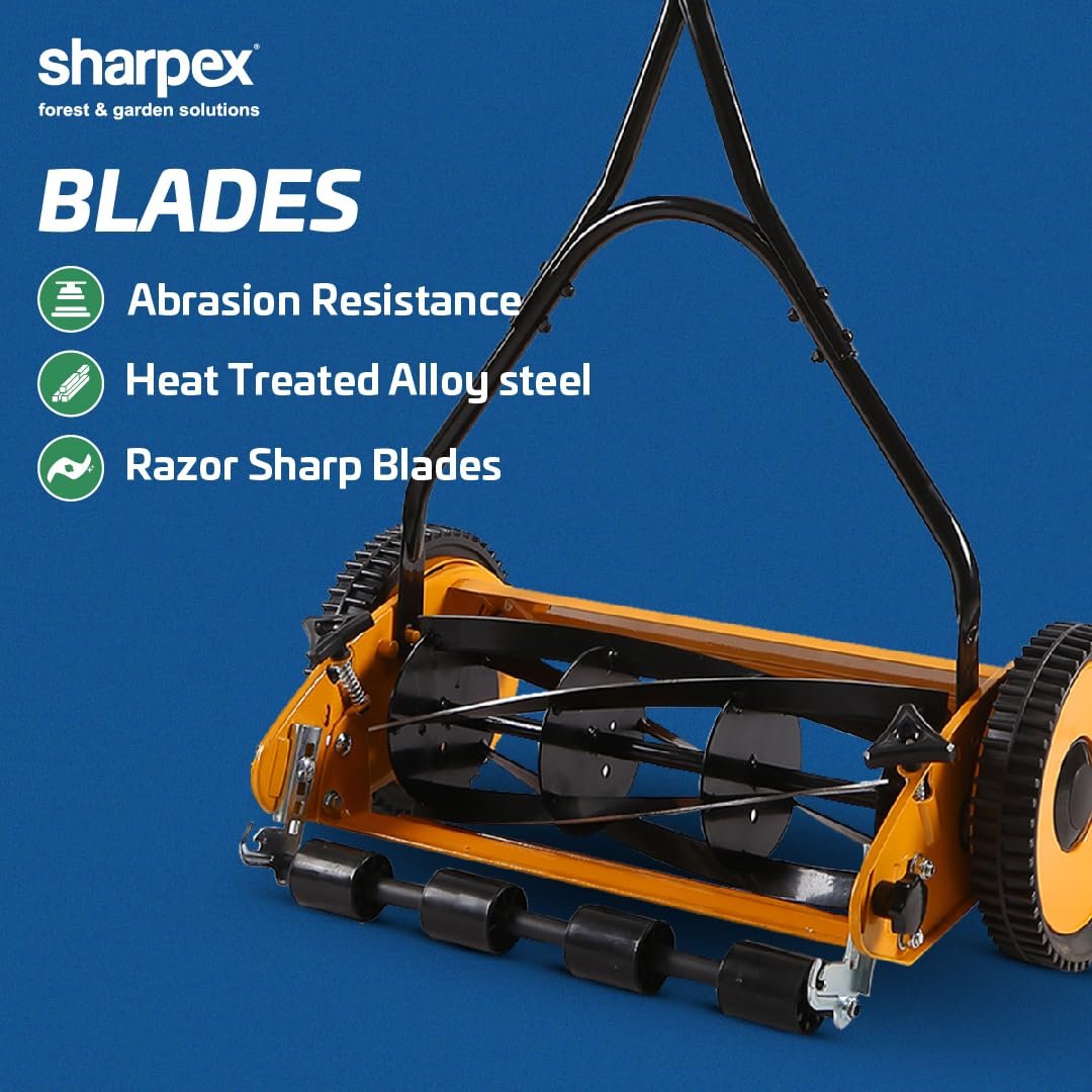 Sharpex Push Manual Lawn Mower with Grass Catcher | 16-Inch Reel Classic Grass Cutter with Metal Gear and 5-Position Height Adjustment for Home Garden | Not Recommended for Carpet Lawn (Yellow) - Image 5