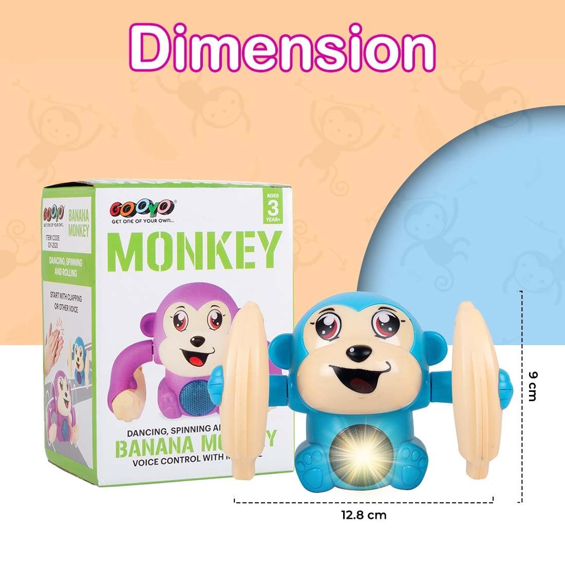 Gooyo GY-2020 Battery Operated Voice Control Monkey Toy with Musical, Dancing, Spinning,Rolling and Sensor Feature for Gifts/Kids/Babies/Boys/Girls|Blue Color, Power Source:3xAAA Battery(Not Included) - Image 6