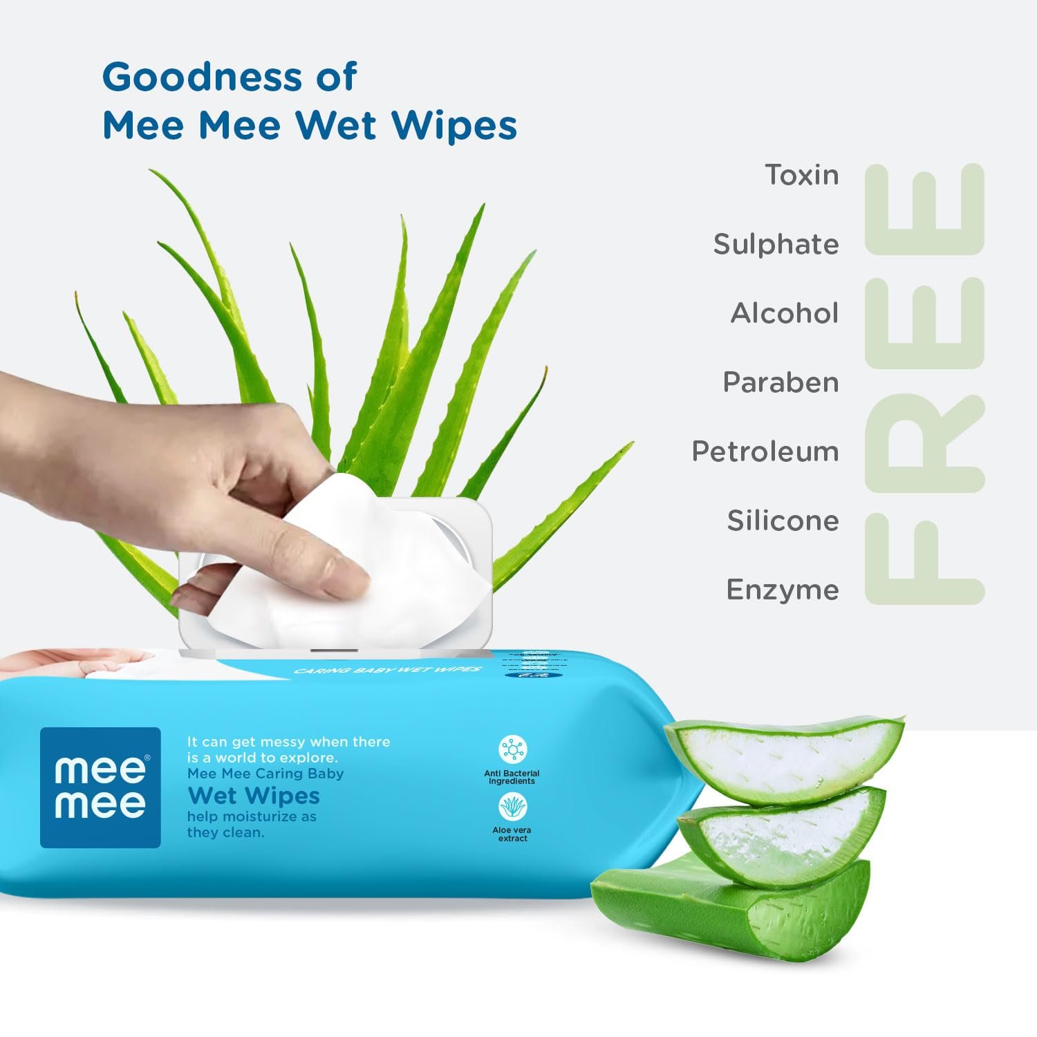 Mee Mee Wet Wipes for Baby Skin with Aloe Vera 72Pcs, Pack of 3 | Paraben Free, Fragrance Free, pH Balanced, Dermatologically Safe, Baby Wipes Combo | Pack With Lid - Image 6
