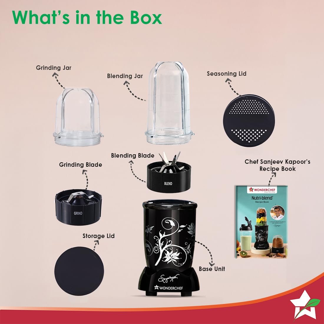 Wonderchef Nutri-blend 500W Mixer Grinder, 22000 RPM Motor, Smoothie Maker, Masala Grinder, Chutney Blender, 3 Unbreakable Jars, Recipe Book by Chef Sanjeev Kapoor, 2 Yr Warranty, Black - Image 7