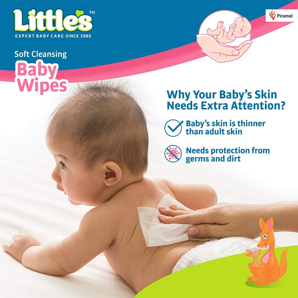 Little's Soft Cleansing Baby Wipes with Lid | 80 Wipes x Pack of 3 - 240 Wipes | Extra Thick & Moist Wet Wipes for Baby's | Prevents Rashes & Redness with Goodness of Aloe Vera, Vitamin E & Jojoba Oil - Image 3