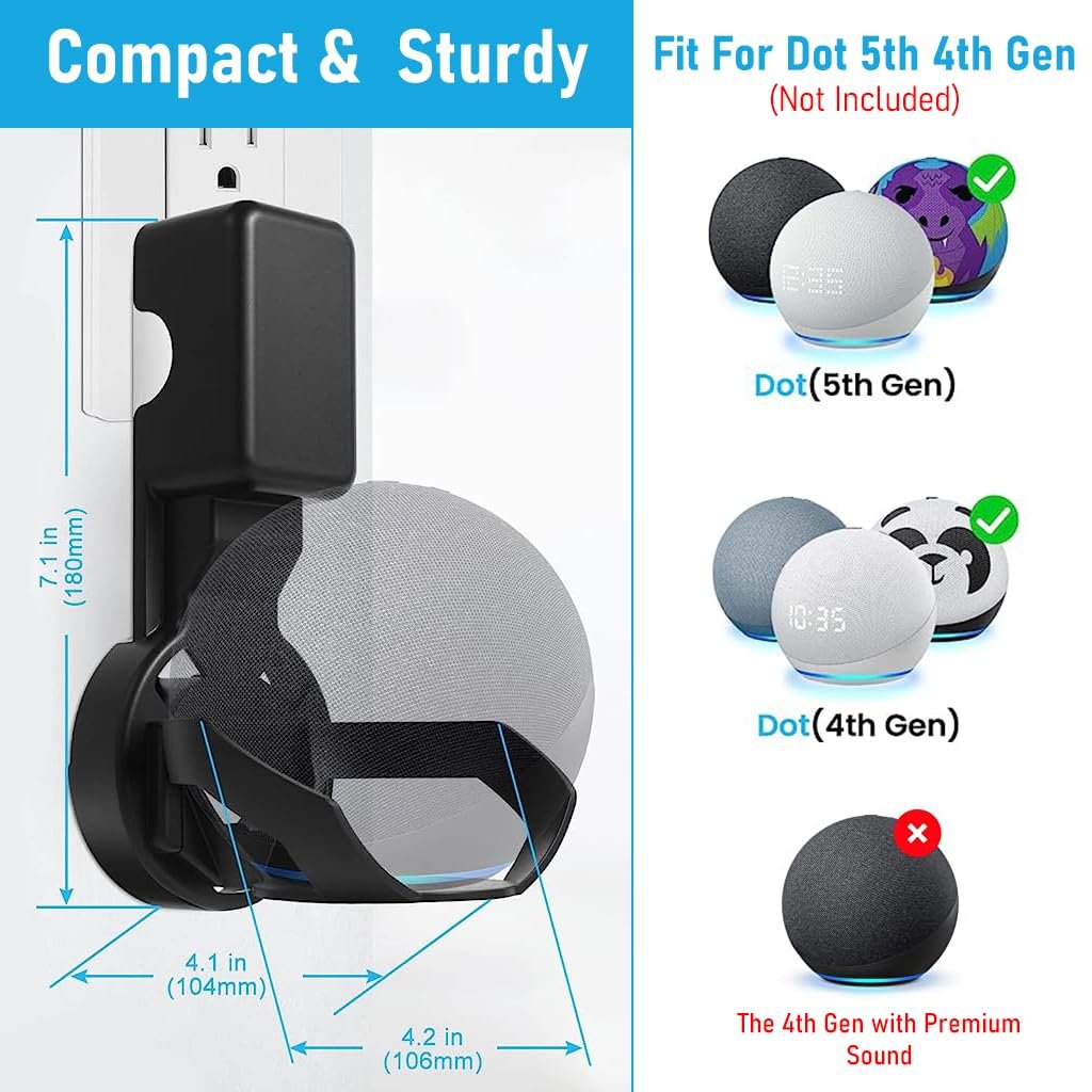 ZORBES® Wall Mount for Alexa Echo Dot 5th Generation, Space-Saving Solution with Cable Management Wall Holder for Alexa Echo Dot 5th Generation, Alexa Echo Dot Accessories (Black, Holder Only) - Image 2