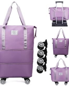 Wazdorf Duffle Bags for Travelling– Foldable Travel Bag with Wheels | Expandable Trolley Luggage for Men & Women | Convertible Carry-On with Strap | Duffle Bags for Men 360° Wheels (Purple)