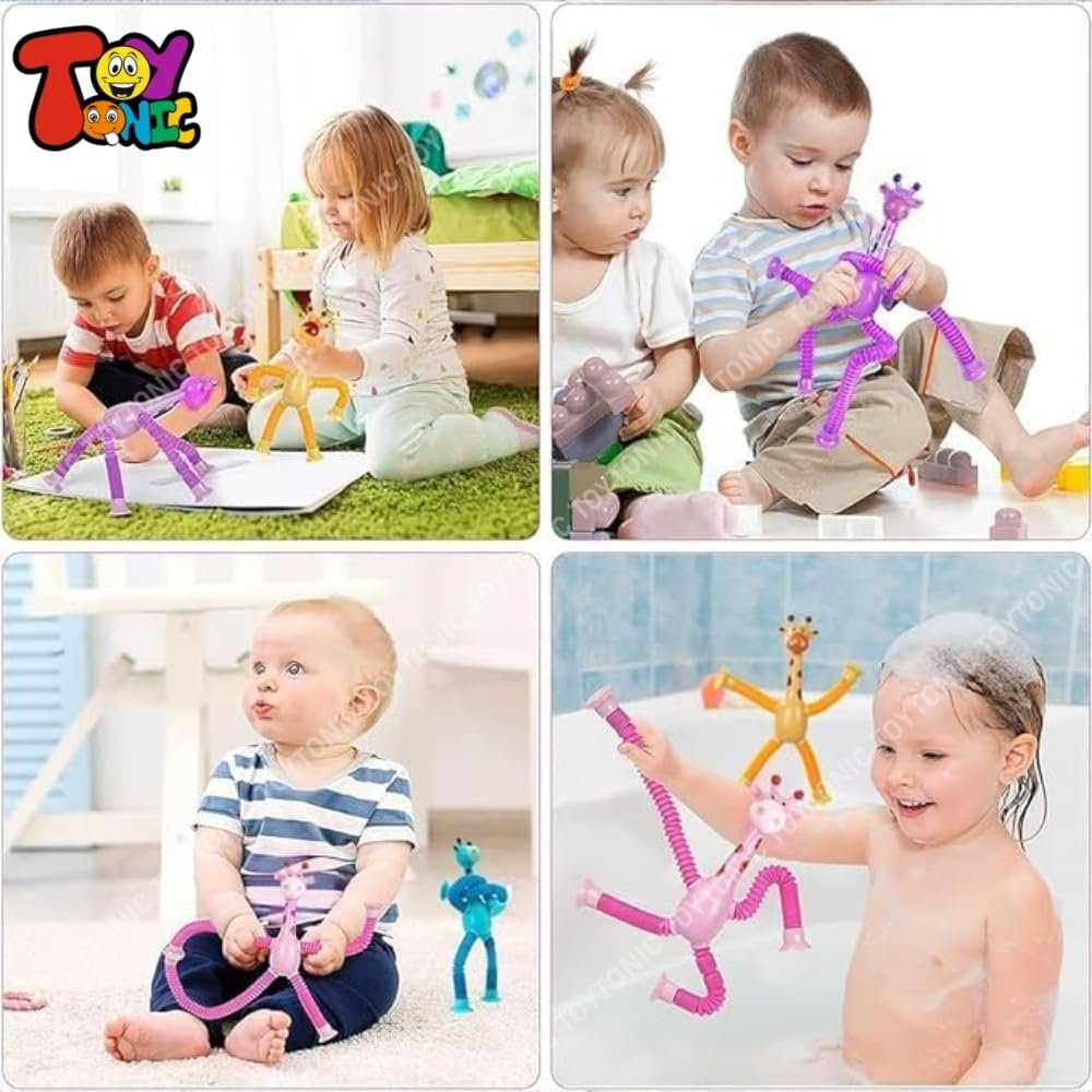 TOYTONIC Stretchy Telescopic Suction Toys for Toddlers – Giraffe Shaped Travel Toys for Kids – Fidget Set for Flights & Road – Travel Essentials for 1+ Year Old Boys & Girls – Multicolor Pack of 2 - Image 4
