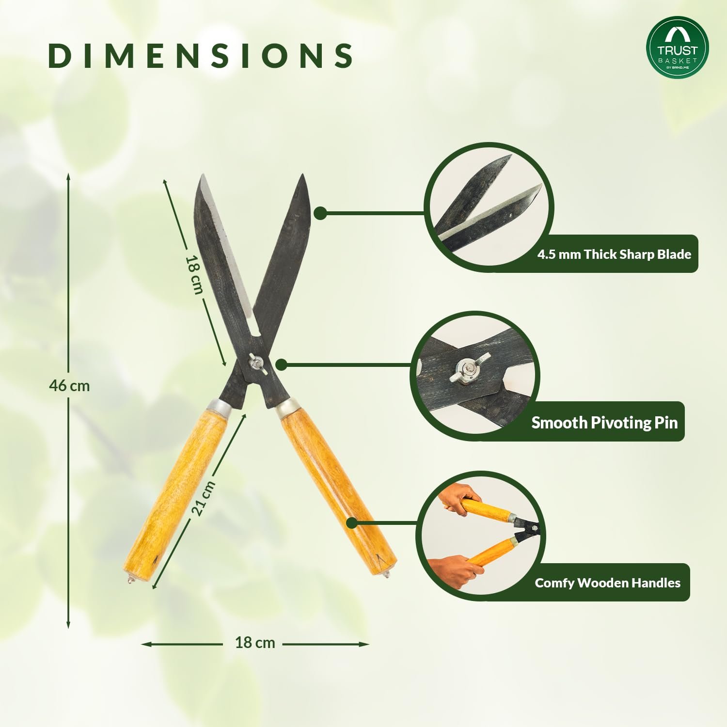 TrustBasket Heavy Duty Garden Shear – (4.5 mm Think, 7 inch Long, Metal Blade) Comfortable Grip for Trimming, Pruning, Cutting, Hedge Cutter Tool for Lawn, Hedge Trimmer for Garden - Image 2