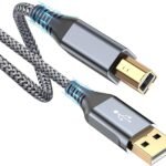 rts High Speed Printer Cable (1.8 Meter / 5.90 Feet) For Personal Computer Laptop, Printer, Nylon Braided Scanner Printer Cord for HP Canon Dell Epson Brother Lexmark Xerox Samsung Piano & More-Grey