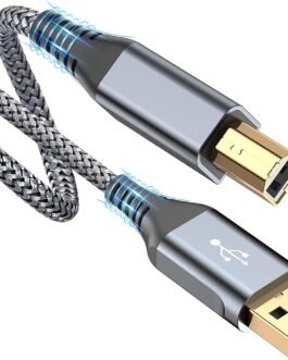 rts High Speed Printer Cable (1.8 Meter / 5.90 Feet) For Personal Computer Laptop, Printer, Nylon Braided Scanner Printer Cord for HP Canon Dell Epson Brother Lexmark Xerox Samsung Piano & More-Grey