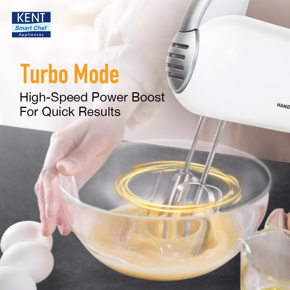 KENT 16051 Hand Blender 300 W | 5 Variable Speed Control | Multiple Beaters & Dough Hooks | Turbo Function, Plastic, 300 Watts - Image 4