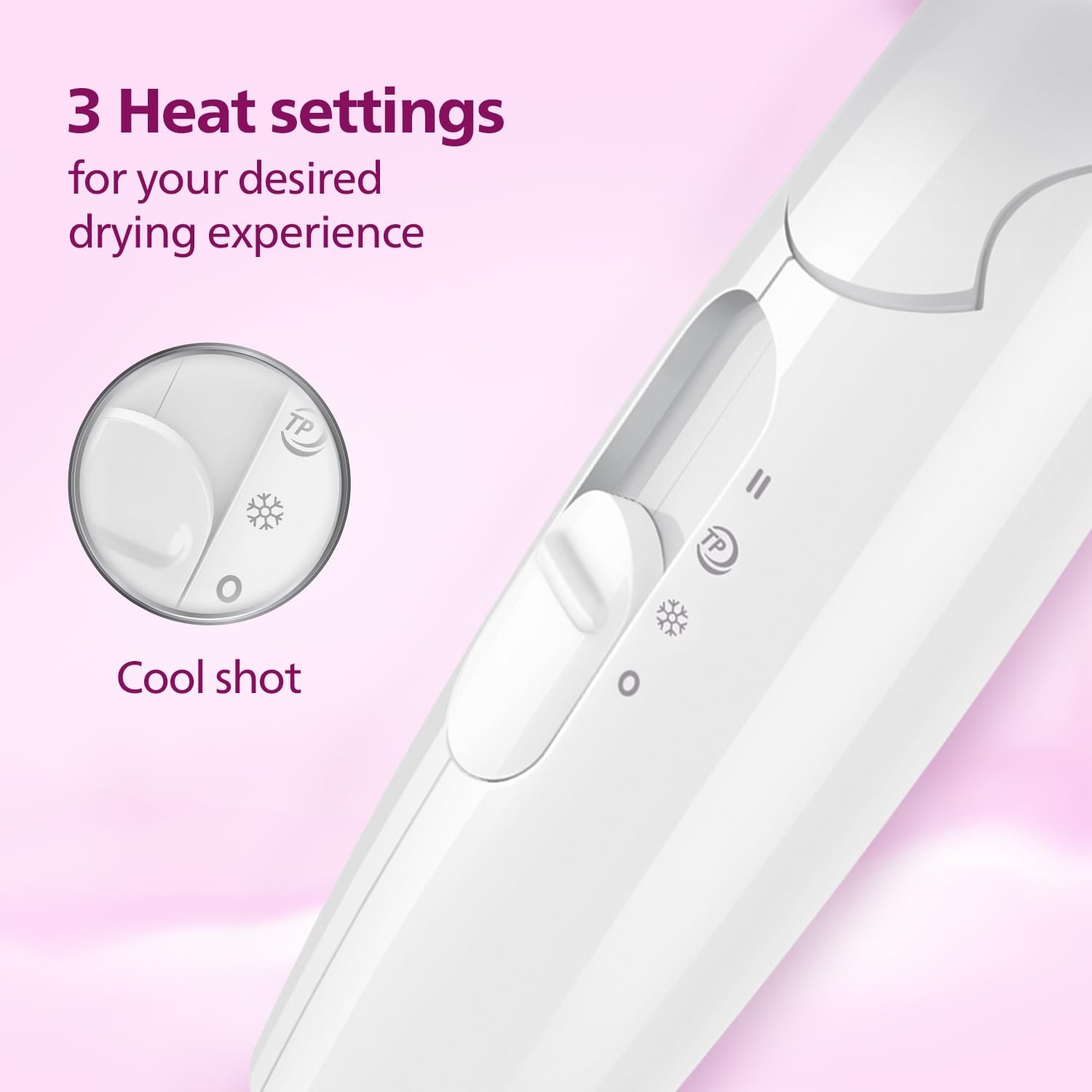 Philips Foldable Hair Dryer 1200 Watts| 3 Heat Settings with Cool Shot (Hot/Cool/Warm) | ThermoProtect Technology | HP8120/00 - Pink | Perfect Blow Dry & Style | 2 years Warranty - Image 6