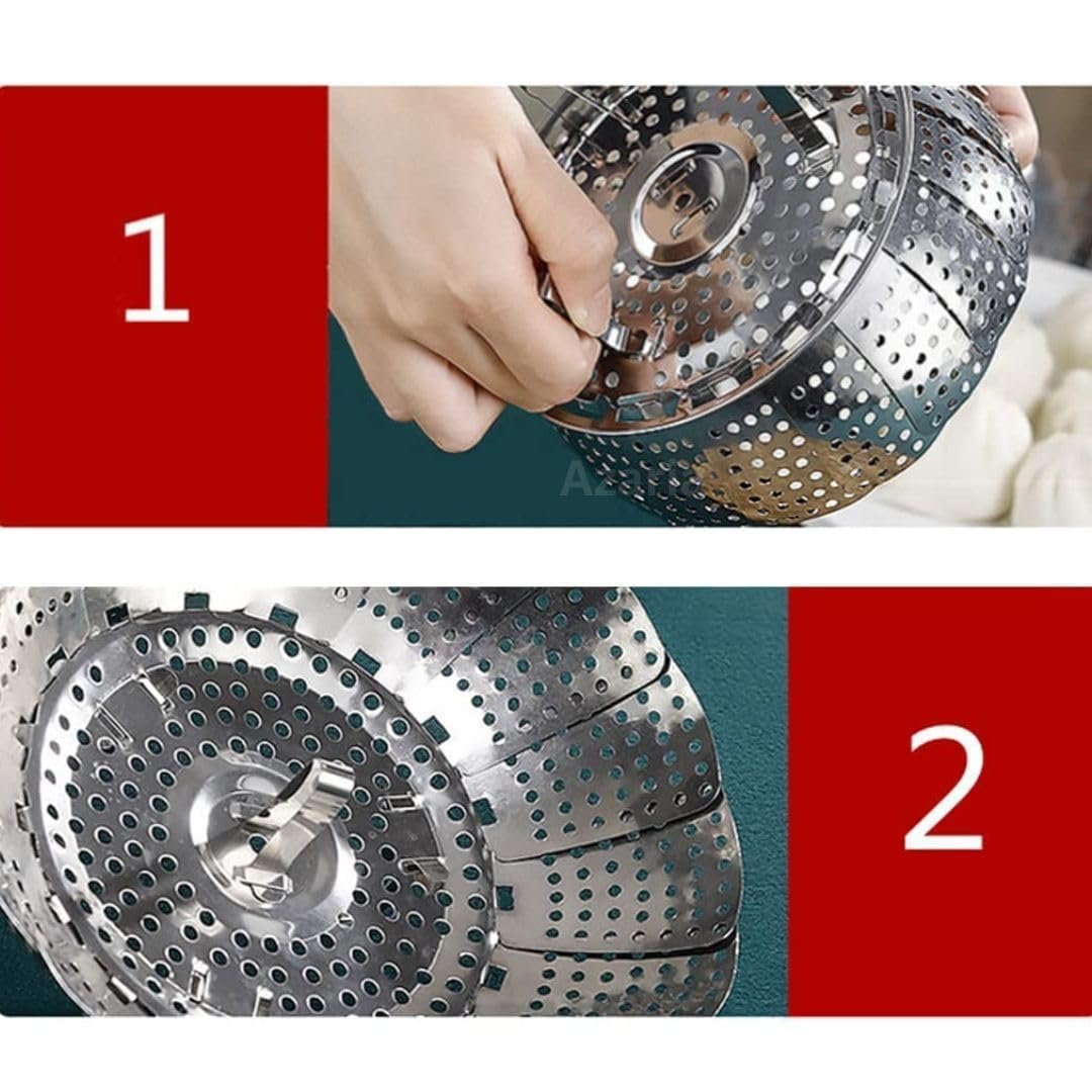 Azaria Vegetable Steamer Basket - Premium Stainless Steel Steamer for Kitchen | Momos Maker Steamer | Folding Expandable Steamer for Vegetables | Vegetable Steamer for Cooking - Image 7