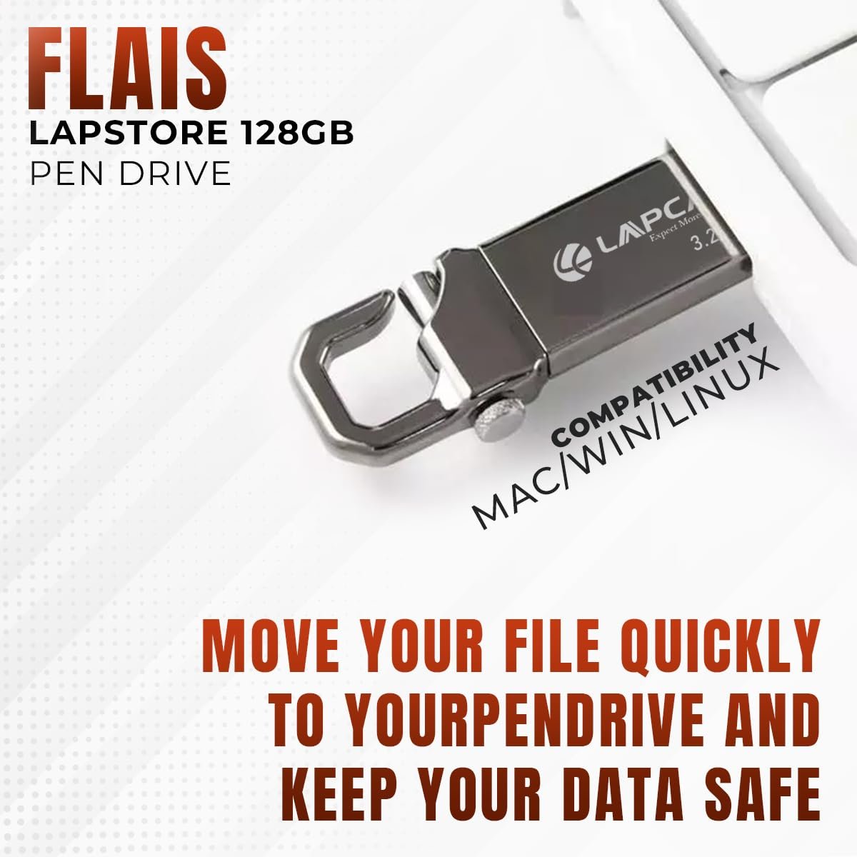 Lapcare Flais 128GB Metal USB 3.2 Flash Drive | Pen Drive | Up to 400Mbps Speed | Reliable Data Storage with 5-Year Warranty| Universal Compatibility - MAC/Win/Linux | OTG Support - Image 4