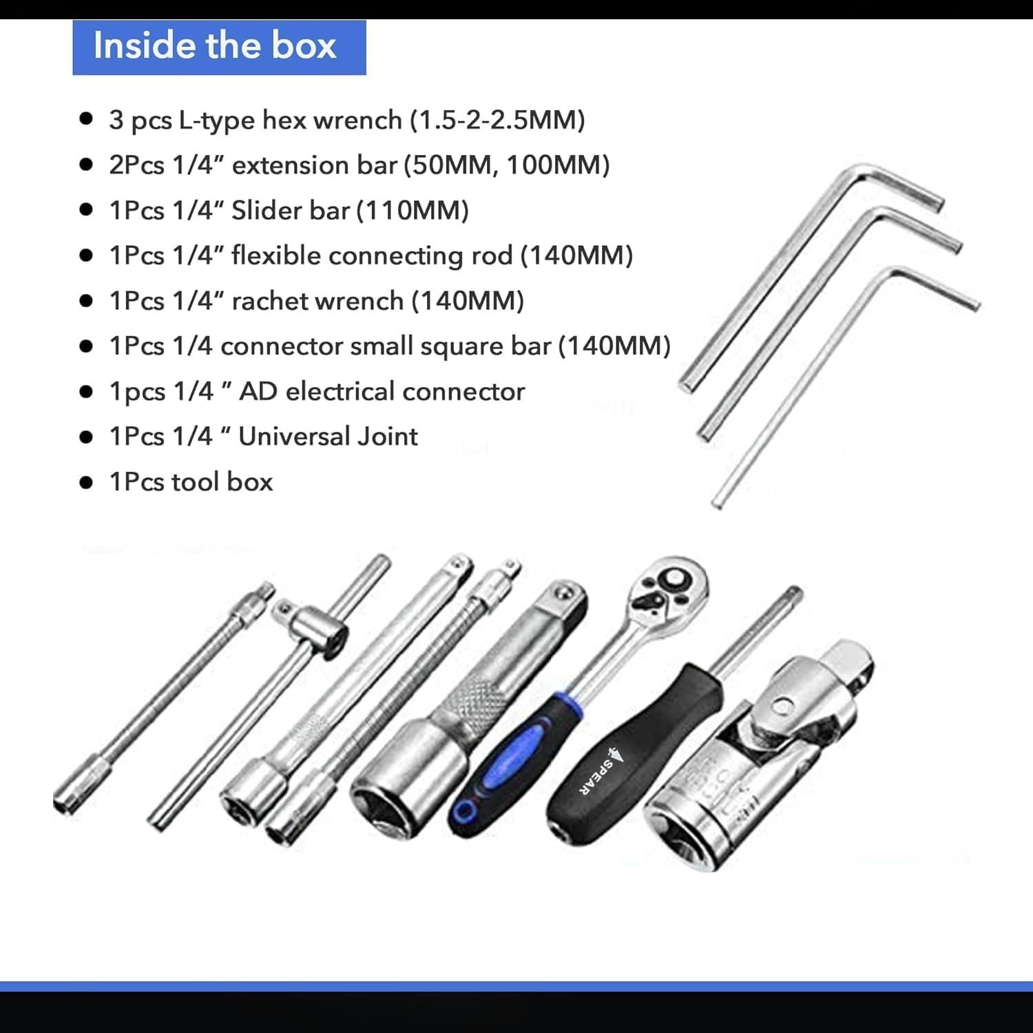 AEGON SPEAR SA46 Heavy Duty 1/4" Combinational 46 Pcs Chrome Vanadium Ratchet Socket Wrench Hand Tool Kit Set For Repairing Work, DIY, Auto Repairs Car & Bike - Image 6