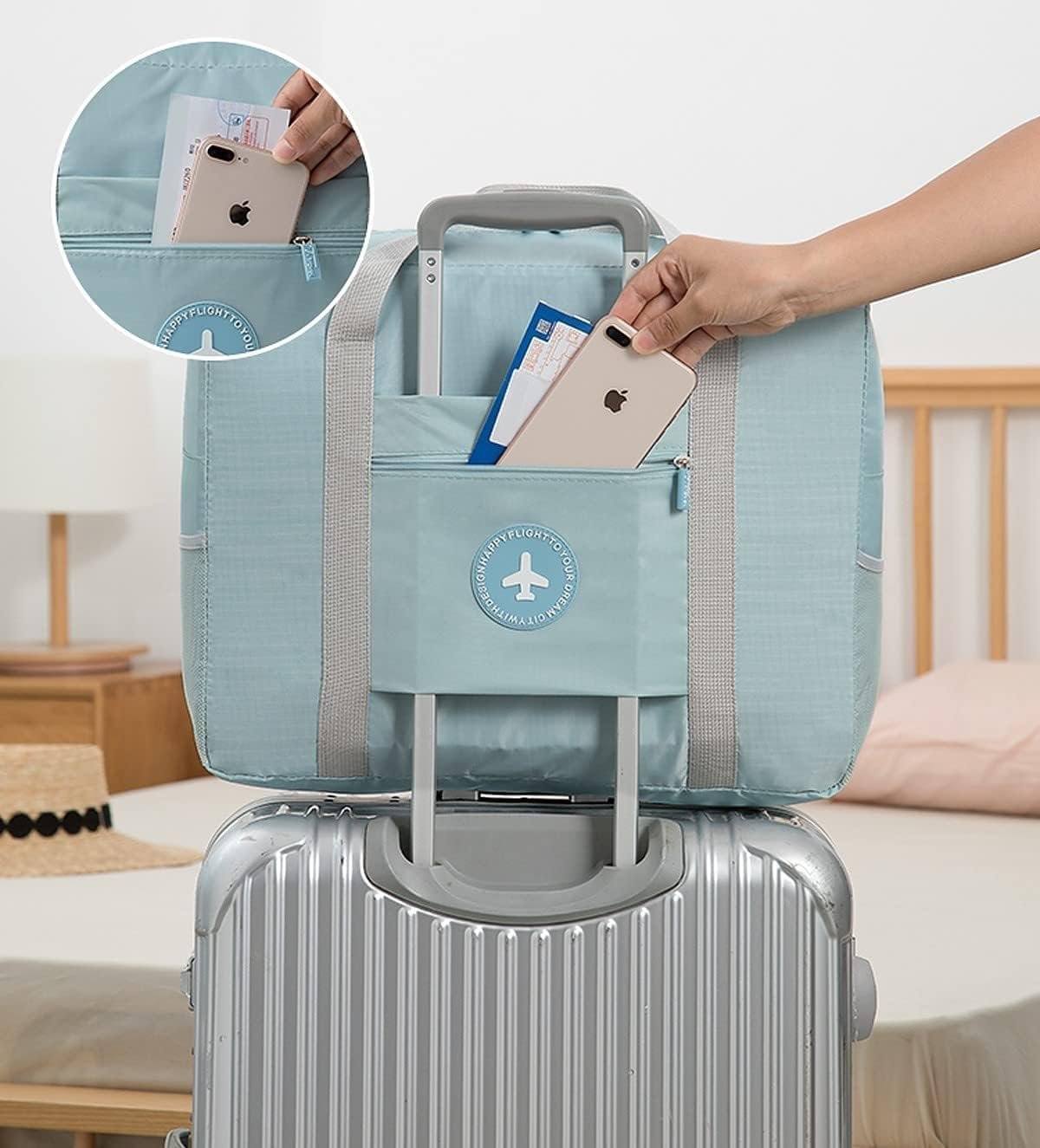 Zollyss Travel Bags for Luggage Spacious with Pockets Foldable Weekender Zipper Duffle Bag for Travel Stylish Handbag Conveniently Carry on Trolley Bag Waterproof (44 x 18 x 35 cm) (Blue) - Image 2