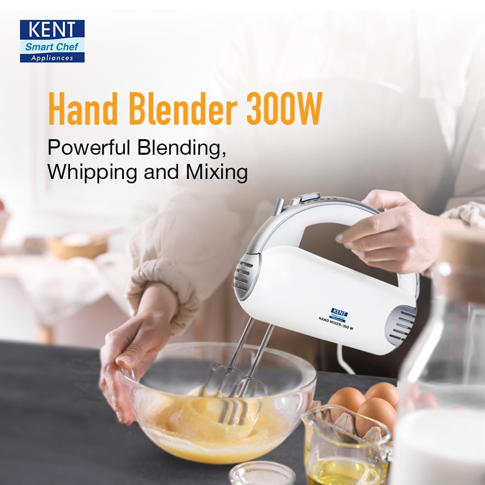 KENT 16051 Hand Blender 300 W | 5 Variable Speed Control | Multiple Beaters & Dough Hooks | Turbo Function, Plastic, 300 Watts - Image 2