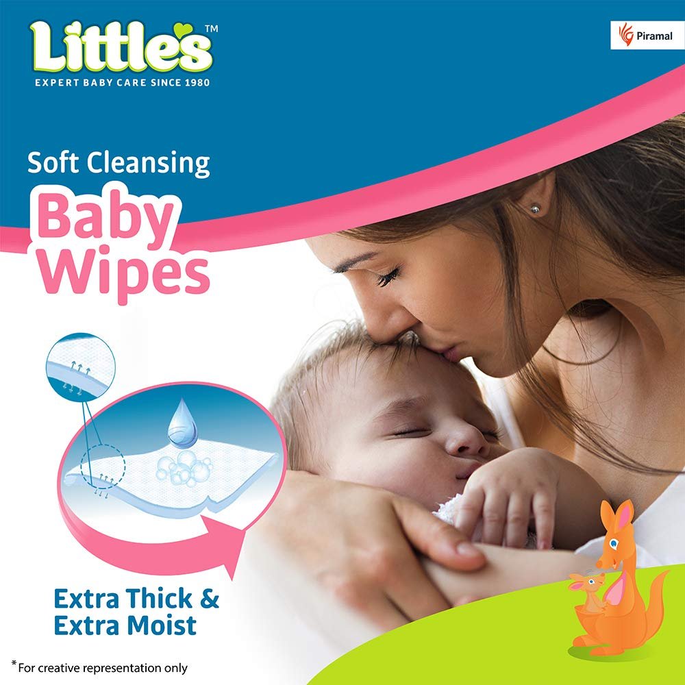 Little's Soft Cleansing Baby Wipes with Lid | 80 Wipes x Pack of 3 - 240 Wipes | Extra Thick & Moist Wet Wipes for Baby's | Prevents Rashes & Redness with Goodness of Aloe Vera, Vitamin E & Jojoba Oil - Image 5